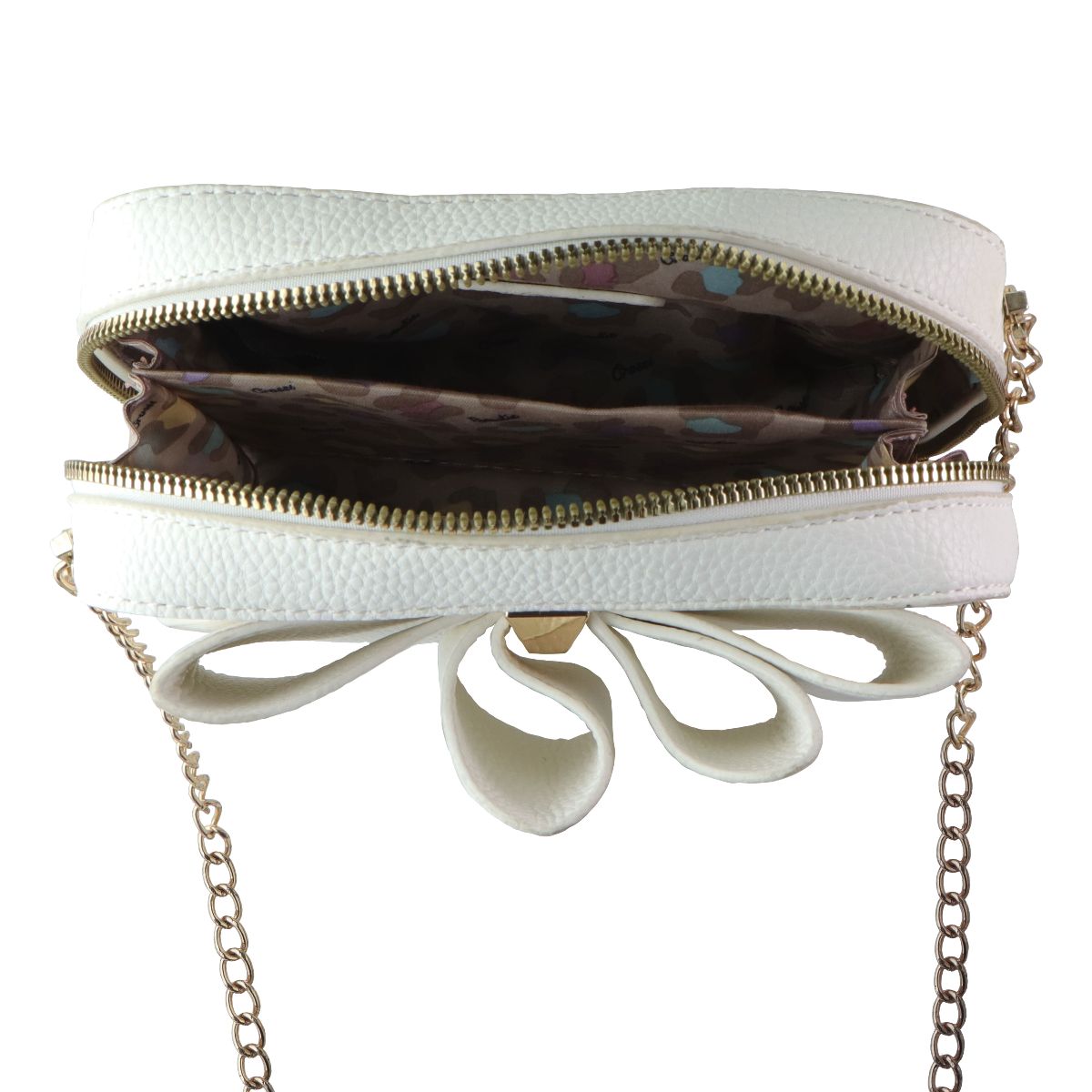 Crossi Leather Zip-Up Bowtie Handbag Purse with Shoulder Strap - White/Gold Womens Handbags & Purses Crossi - Simple Cell Bulk Wholesale Pricing - USA Seller