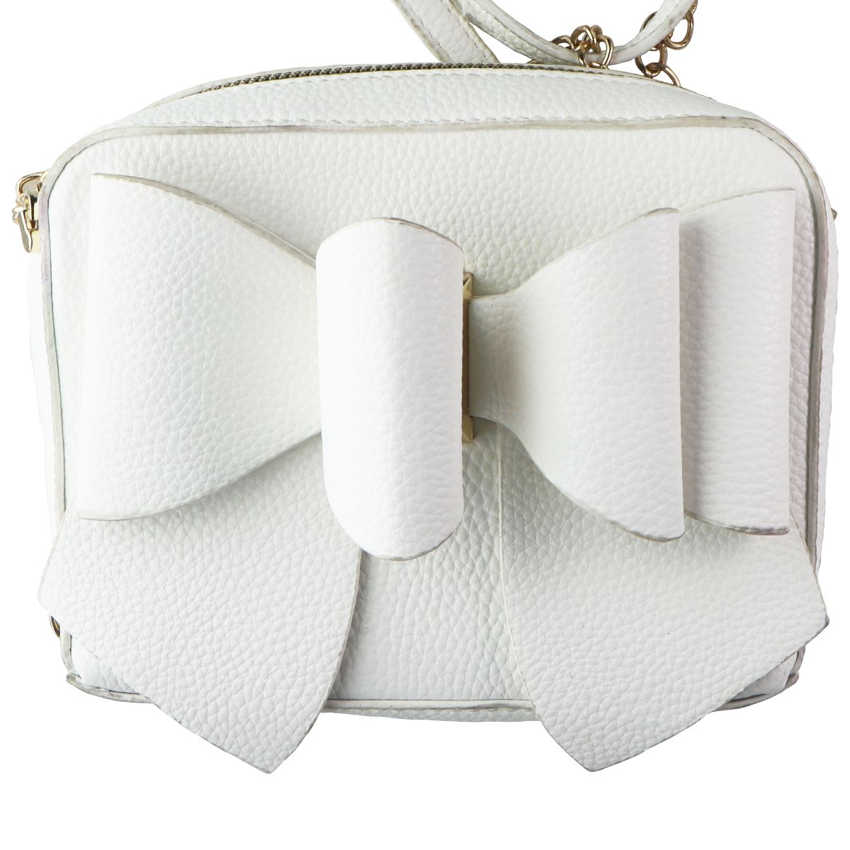 Crossi Leather Zip-Up Bowtie Handbag Purse with Shoulder Strap - White/Gold Womens Handbags & Purses Crossi - Simple Cell Bulk Wholesale Pricing - USA Seller