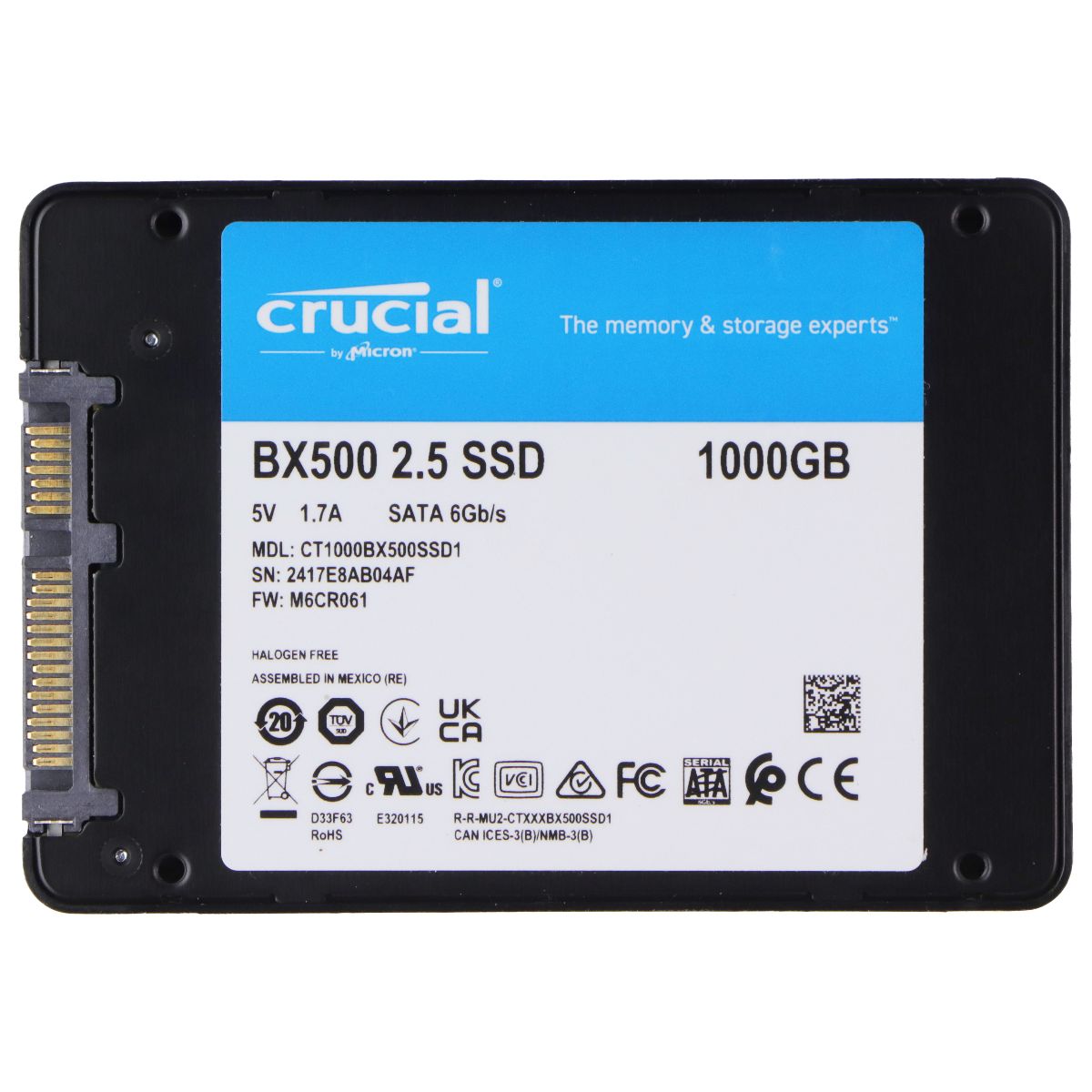 Crucial BX500 1000GB 2.5-inch SATA 6GB/s SSD (CT1000BX500SSD1) Digital Storage - Other Hard Drives Crucial - Simple Cell Bulk Wholesale Pricing - USA Seller