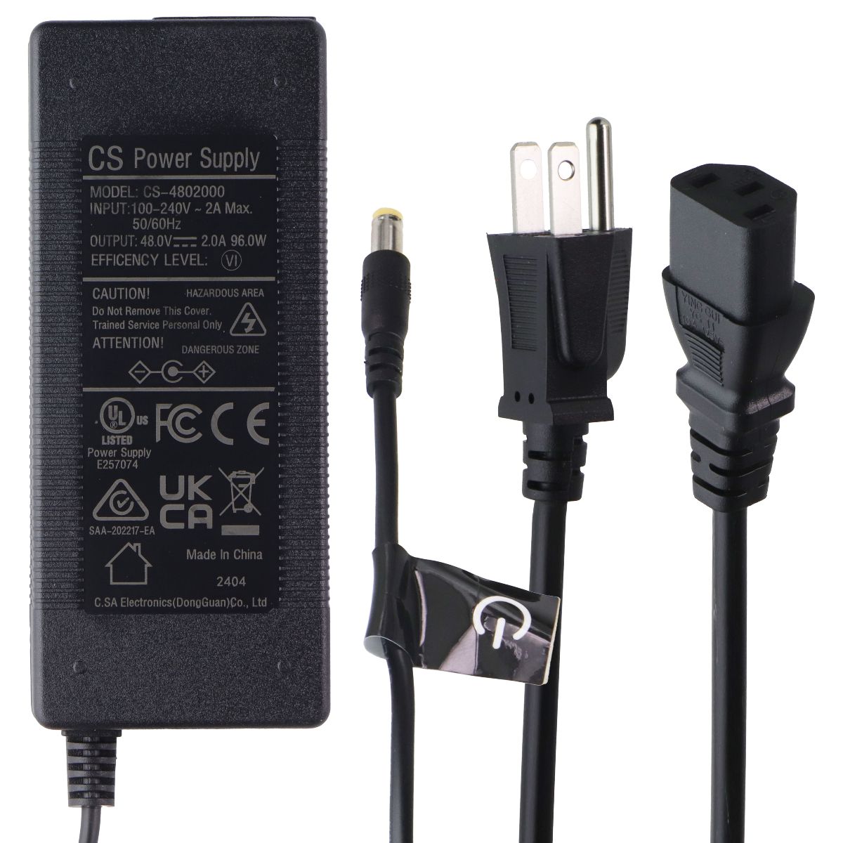 CS Power Supply 96W (48V/2A) Brick and Power Cord - Black (CS-4802000) Computer Accessories - Laptop Power Adapters/Chargers CS Power Supply - Simple Cell Bulk Wholesale Pricing - USA Seller
