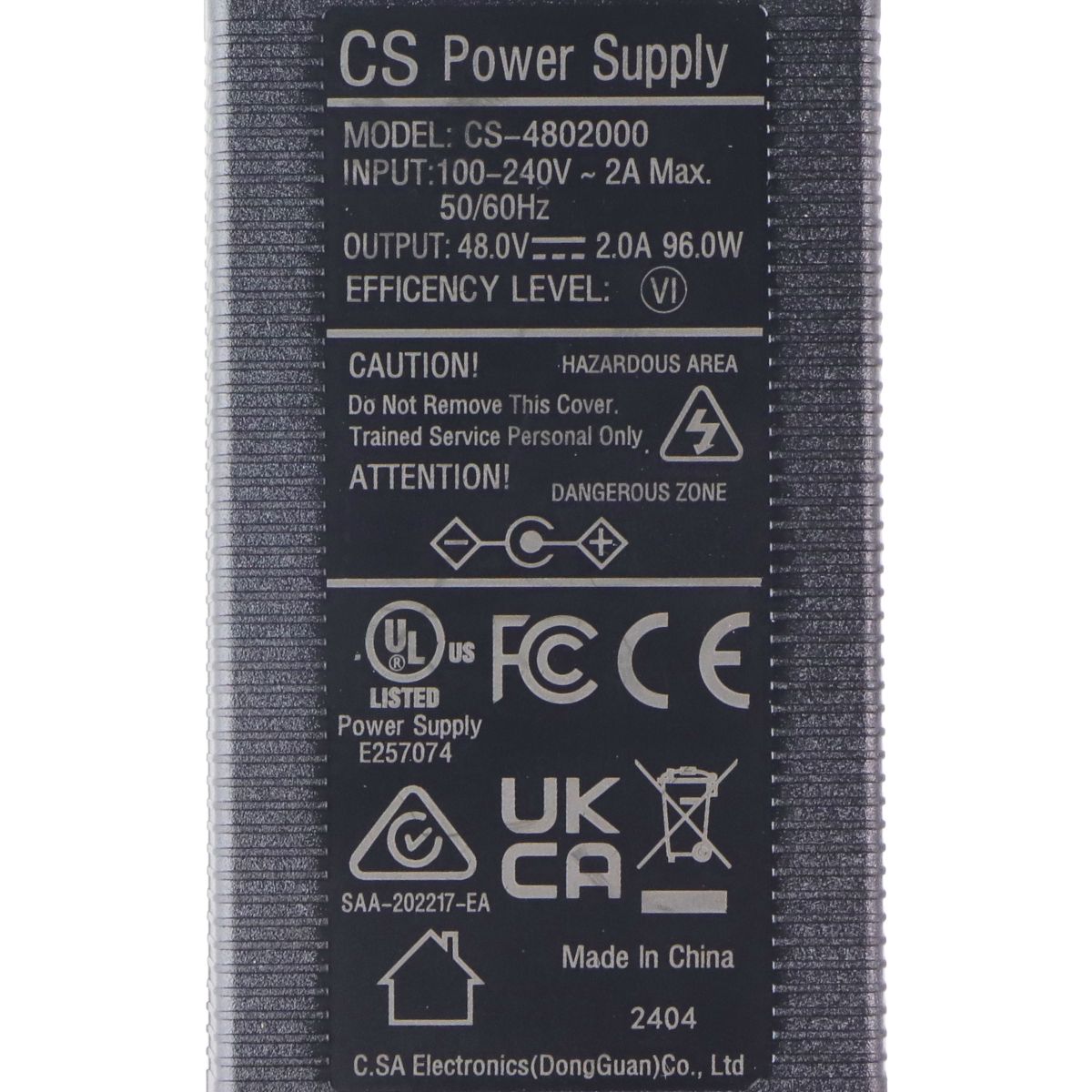 CS Power Supply 96W (48V/2A) Brick and Power Cord - Black (CS-4802000) Computer Accessories - Laptop Power Adapters/Chargers CS Power Supply - Simple Cell Bulk Wholesale Pricing - USA Seller