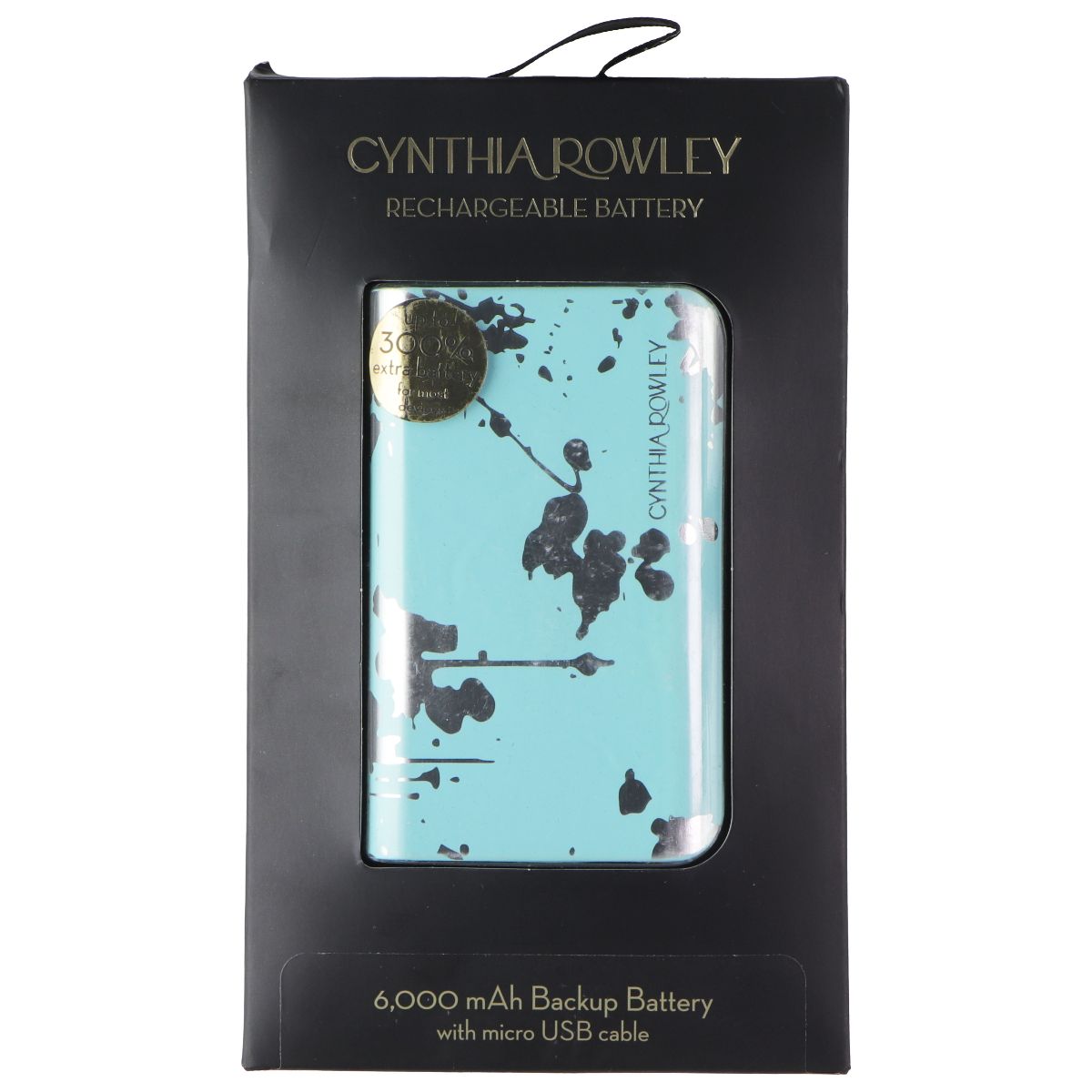 Cynthia Rowley 6000mAh Rechargeable Battery with Micro USB Cable - Teal Splatter Cell Phone - Chargers & Cradles Cynthia Rowley - Simple Cell Bulk Wholesale Pricing - USA Seller