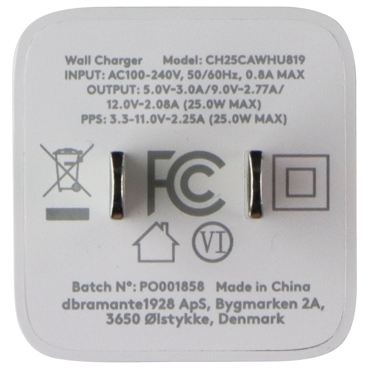 dbramante1928 5V/3A 25W USB-C Wall Charger and 3.3 Foot USB-C Cable - White