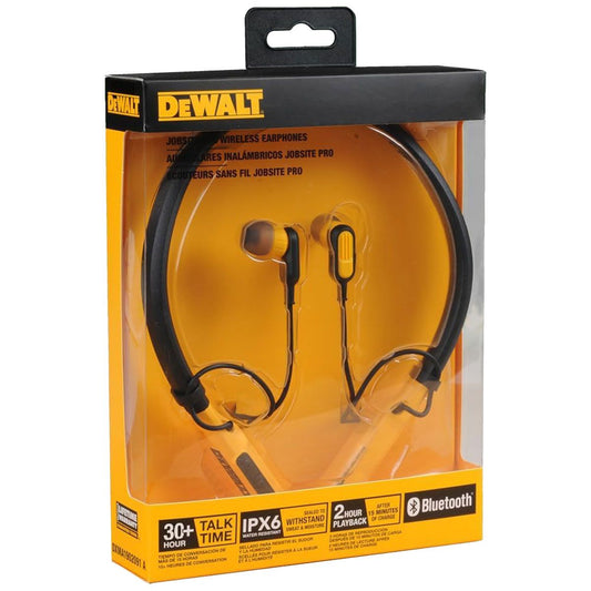 DeWalt Jobsite Pro Wireless Bluetooth IPX6 Earphones - Black/Yellow Portable Audio - Headphones Dewalt - Simple Cell Bulk Wholesale Pricing - USA Seller