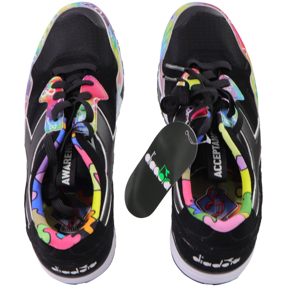 Diadora N9002 Autism Awareness Running Shoes - 10.5 - Black / Tie Dye Other Sporting Goods Diadora    - Simple Cell Bulk Wholesale Pricing - USA Seller