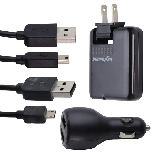 DigiPower Dual Port USB Kit (Wall & Car Adapter) - Mini-USB-B & Micro-USB