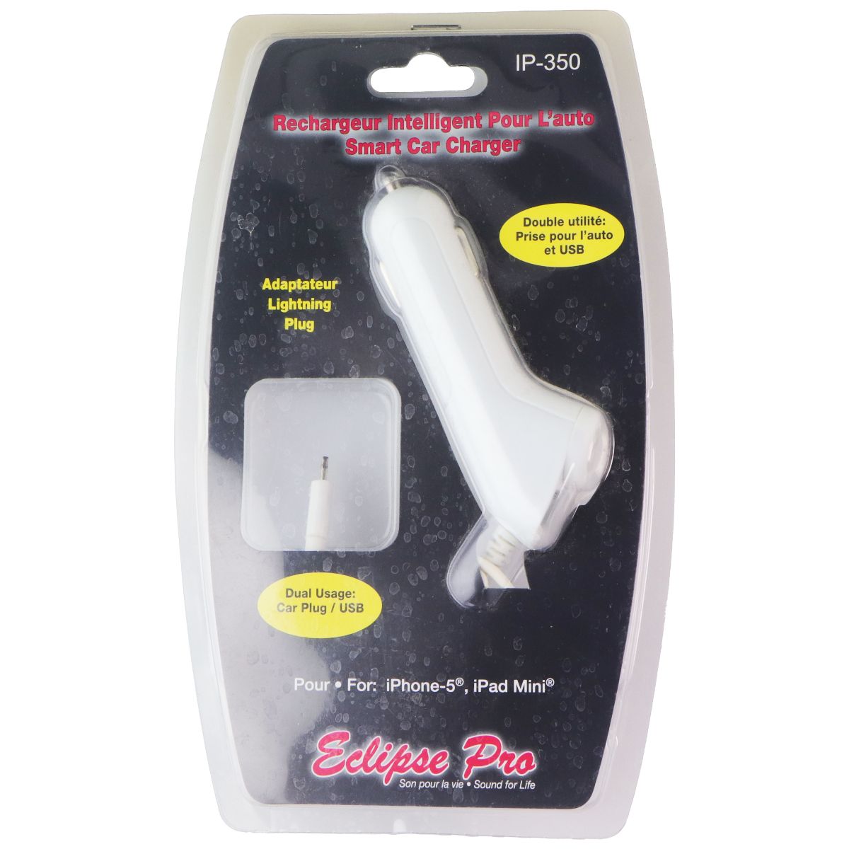 Eclipse Pro Car Charger Plug-In Adapter 8-Pin w/ Single Port USB - White IP-350 Cell Phone - Chargers & Cradles Eclipse Pro - Simple Cell Bulk Wholesale Pricing - USA Seller