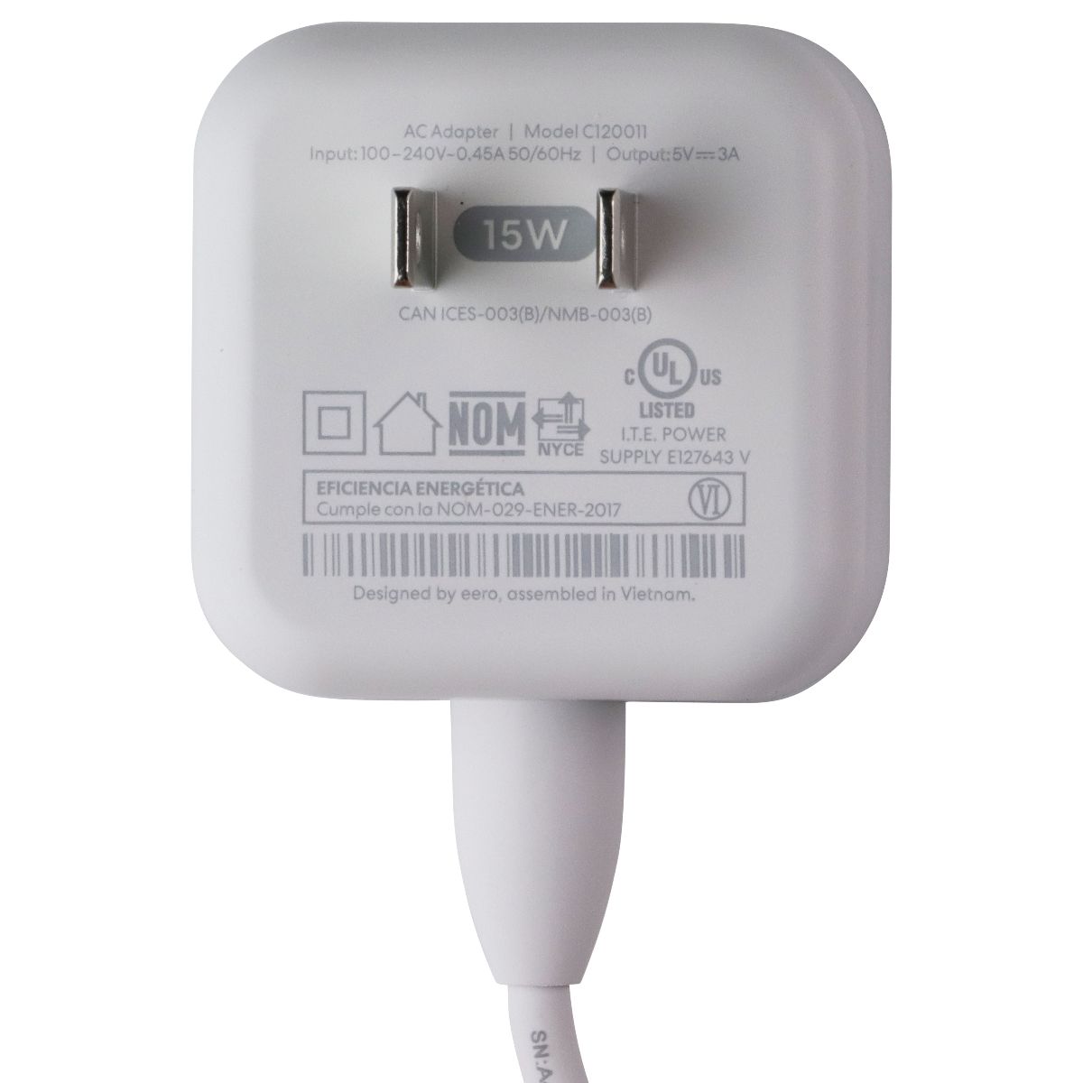 eero 15W USB-C Power Adapter for eero 6/6+/PoE 6/7 - White (C120011) Multipurpose Batteries & Power - Multipurpose AC to DC Adapters eero - Simple Cell Bulk Wholesale Pricing - USA Seller