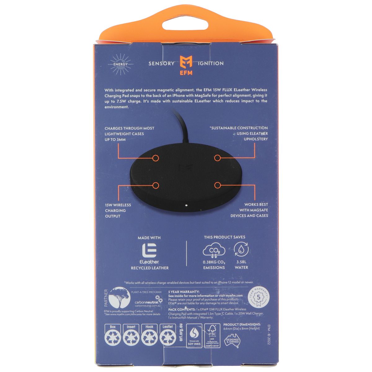 EFM 15W Flux ELeather Wireless Qi Charging Pad for Smartphones - Black (AU PLUG) Cell Phone - Chargers & Cradles EFM - Simple Cell Bulk Wholesale Pricing - USA Seller