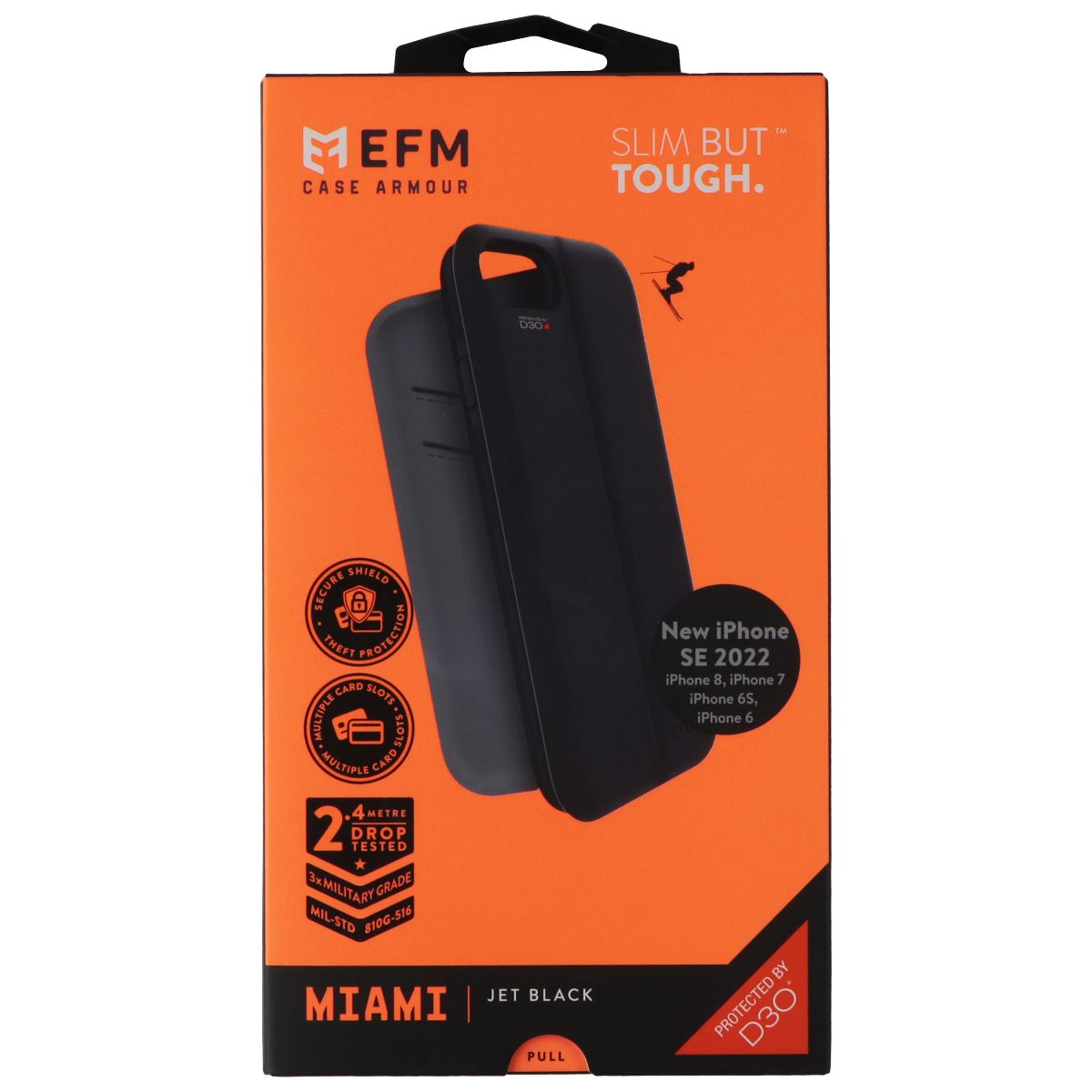 EFM Miami Series Wallet Case for Apple iPhone SE 2022/ 8 / 7 / 6 /6s - Jet Black Cell Phone - Cases, Covers & Skins EFM - Simple Cell Bulk Wholesale Pricing - USA Seller