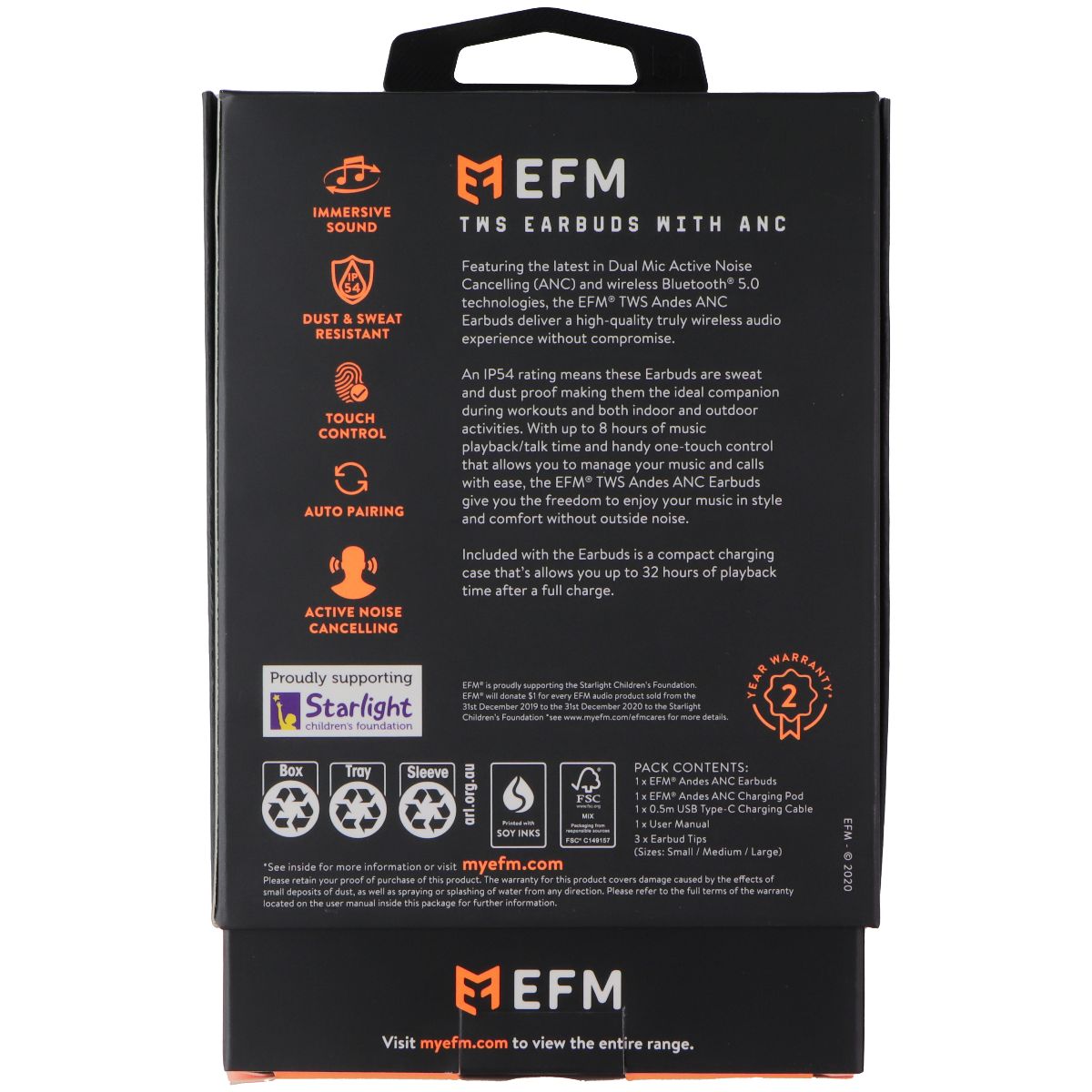 EFM - True Wireless Stereo Earbuds with ANC and Charging Case - Black Portable Audio - Headphones EFM - Simple Cell Bulk Wholesale Pricing - USA Seller