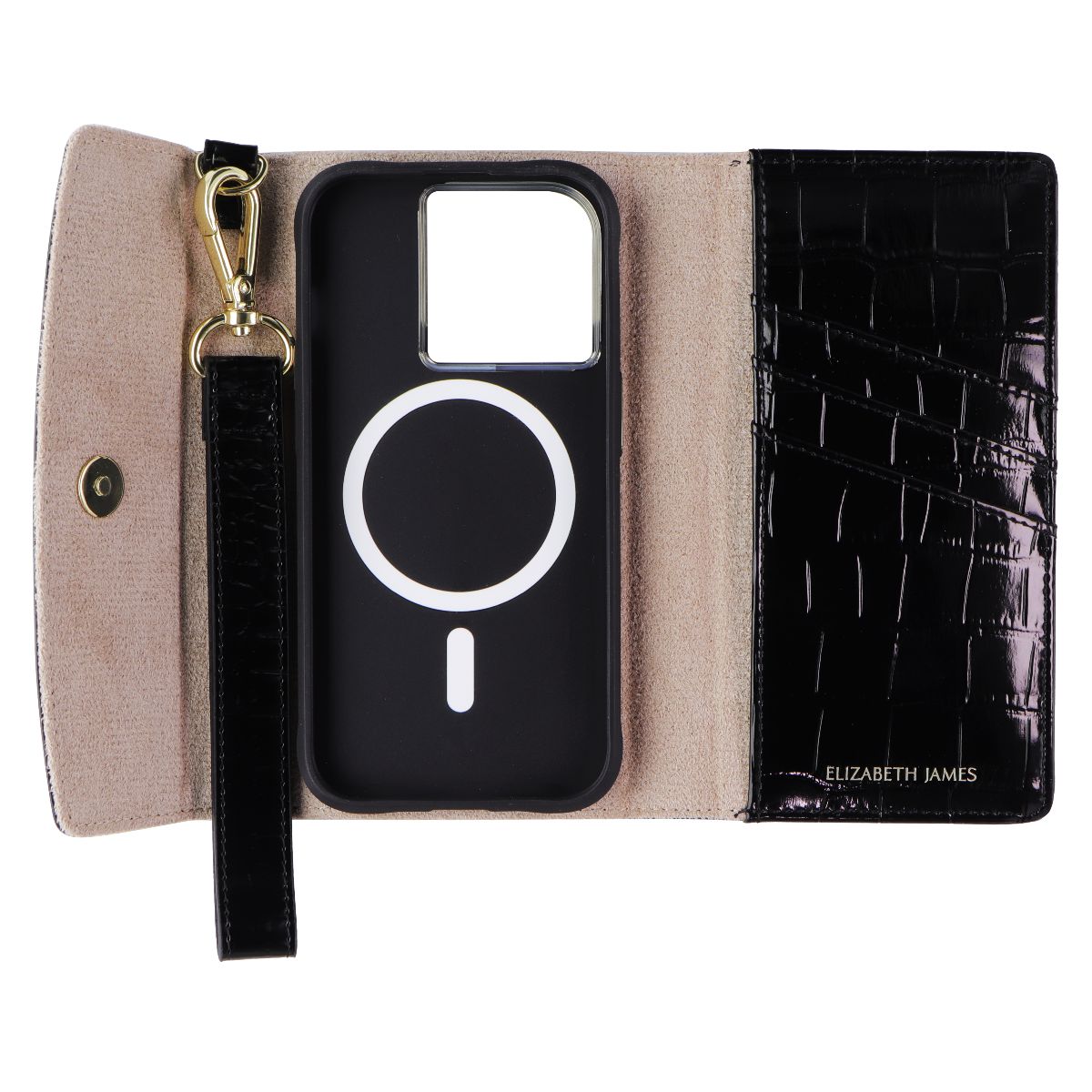 Elizabeth James Wristlet Folio Case For MagSafe for iPhone 15 Pro - Black Croc Cell Phone - Cases, Covers & Skins Elizabeth James    - Simple Cell Bulk Wholesale Pricing - USA Seller