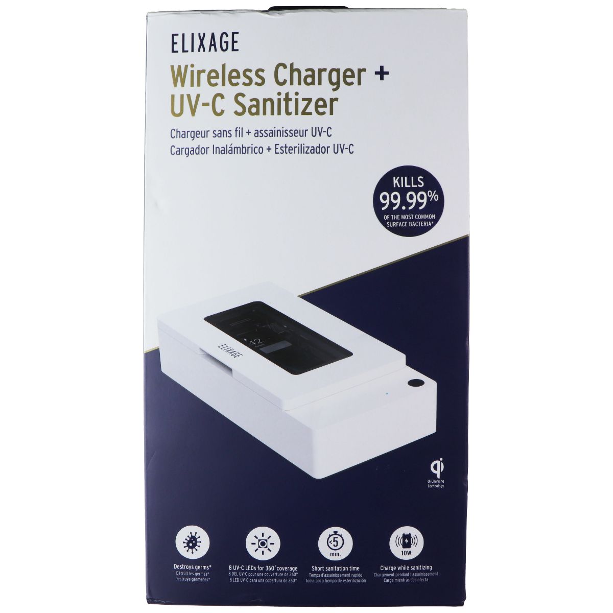 Elixage Wireless Charger + UV-C Sanitizer for Smartphones & More - White Cell Phone - Other Accessories Elixage - Simple Cell Bulk Wholesale Pricing - USA Seller