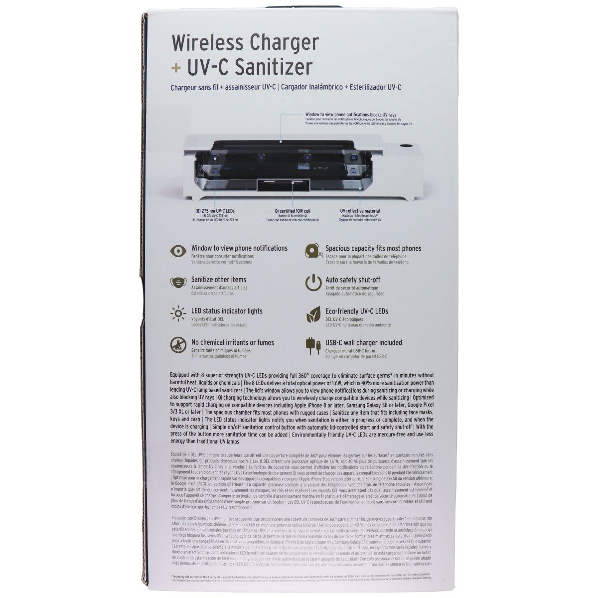 Elixage Wireless Charger + UV-C Sanitizer for Smartphones & More - White Cell Phone - Other Accessories Elixage - Simple Cell Bulk Wholesale Pricing - USA Seller