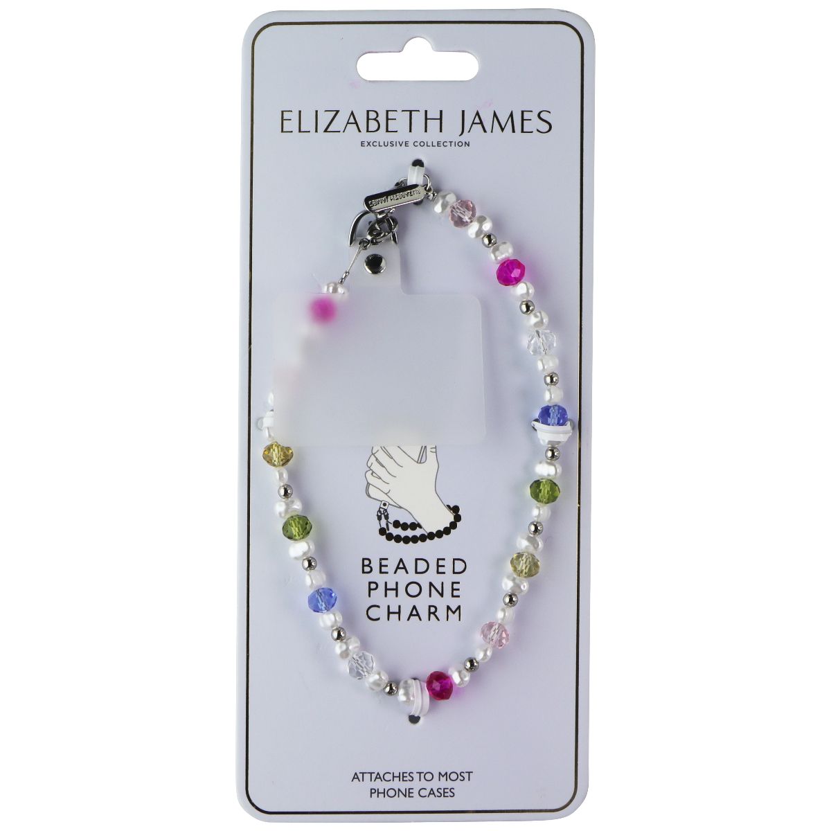 Elizabeth James Beaded Phone Charm for Phone Cases - Pearl Rainbow Cell Phone - Straps & Charms Elizabeth James - Simple Cell Bulk Wholesale Pricing - USA Seller