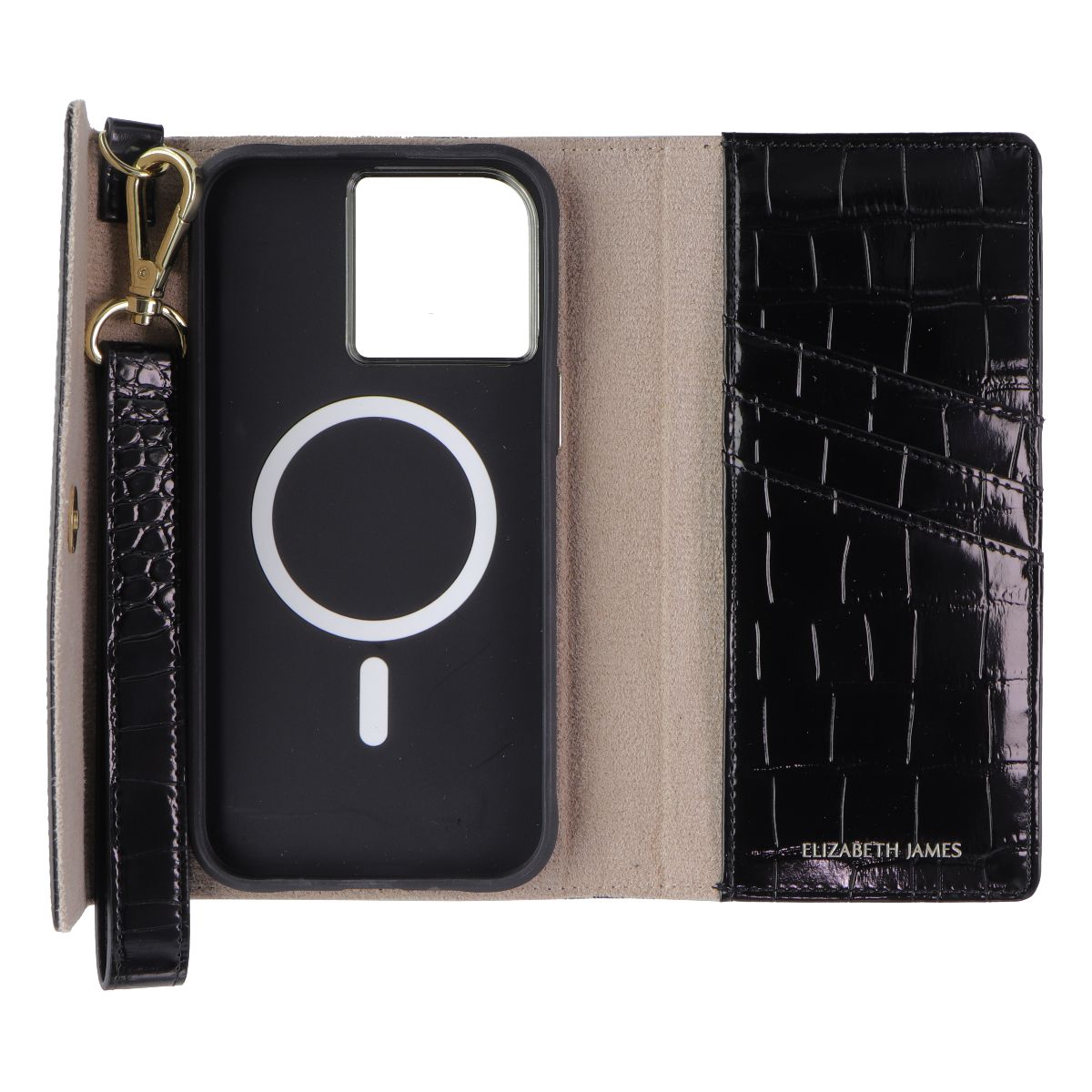 Elizabeth James Wristlet Folio for MagSafe for iPhone 15 Pro Max - Black Croc Cell Phone - Cases, Covers & Skins Elizabeth James - Simple Cell Bulk Wholesale Pricing - USA Seller
