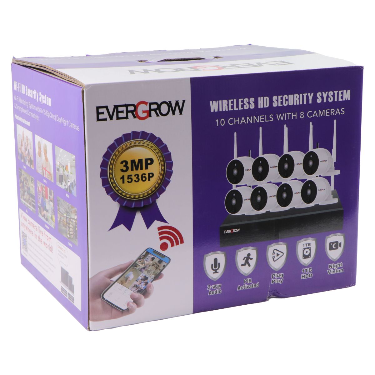 EVERGROW Wireless HD Security System - 10 Channels with 8 Cameras (EVG ...