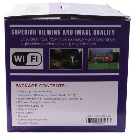 EVERGROW Wireless HD Security System - 10 Channels with 8 Cameras (EVGNVRAD3MP8) Home Security - Security Systems EVERGROW - Simple Cell Bulk Wholesale Pricing - USA Seller