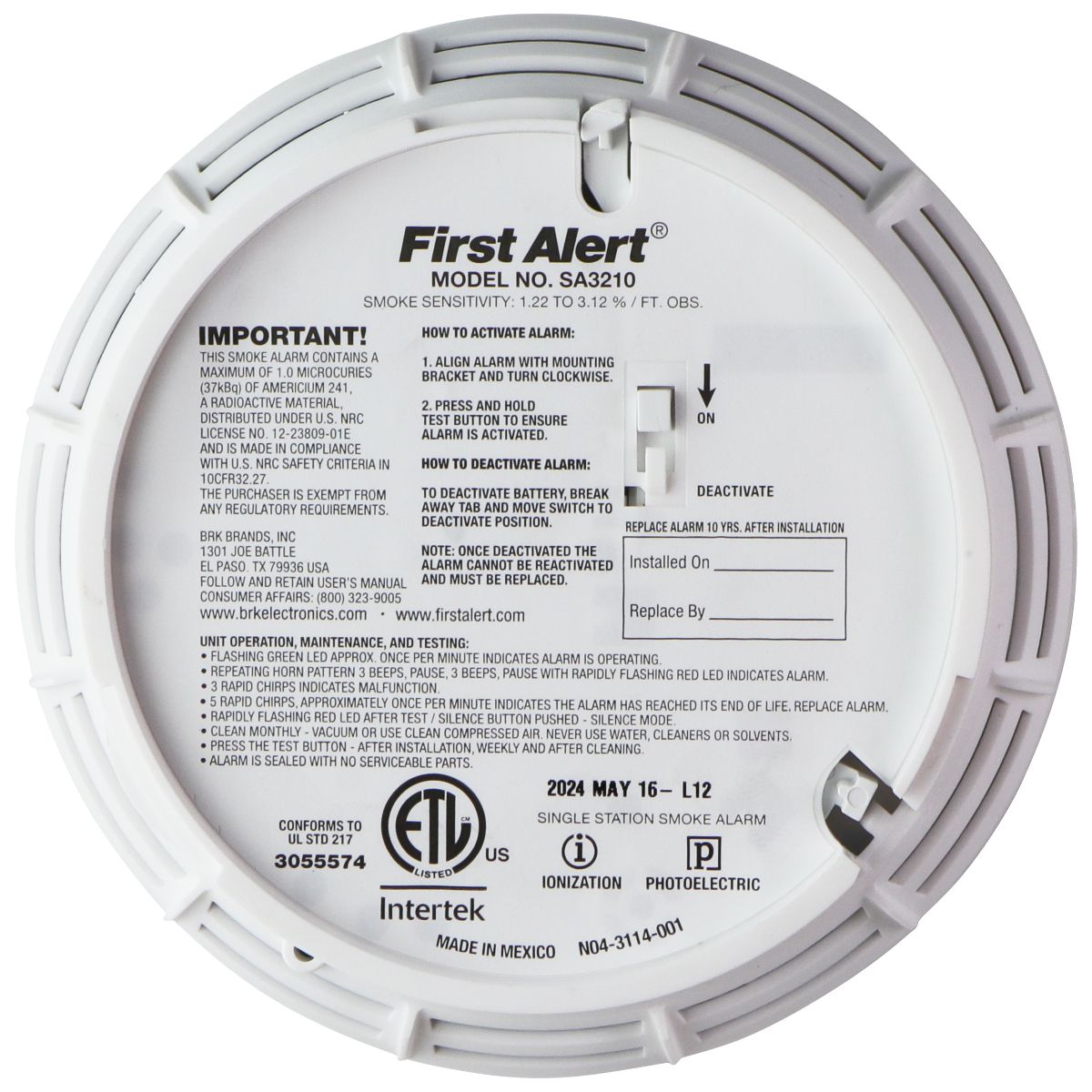 FIRST ALERT (SA3210) Dual Sensor Smoke and Fire Alarm w/10-Year Battery - White Home Security - Smoke & Gas Detectors First Alert    - Simple Cell Bulk Wholesale Pricing - USA Seller