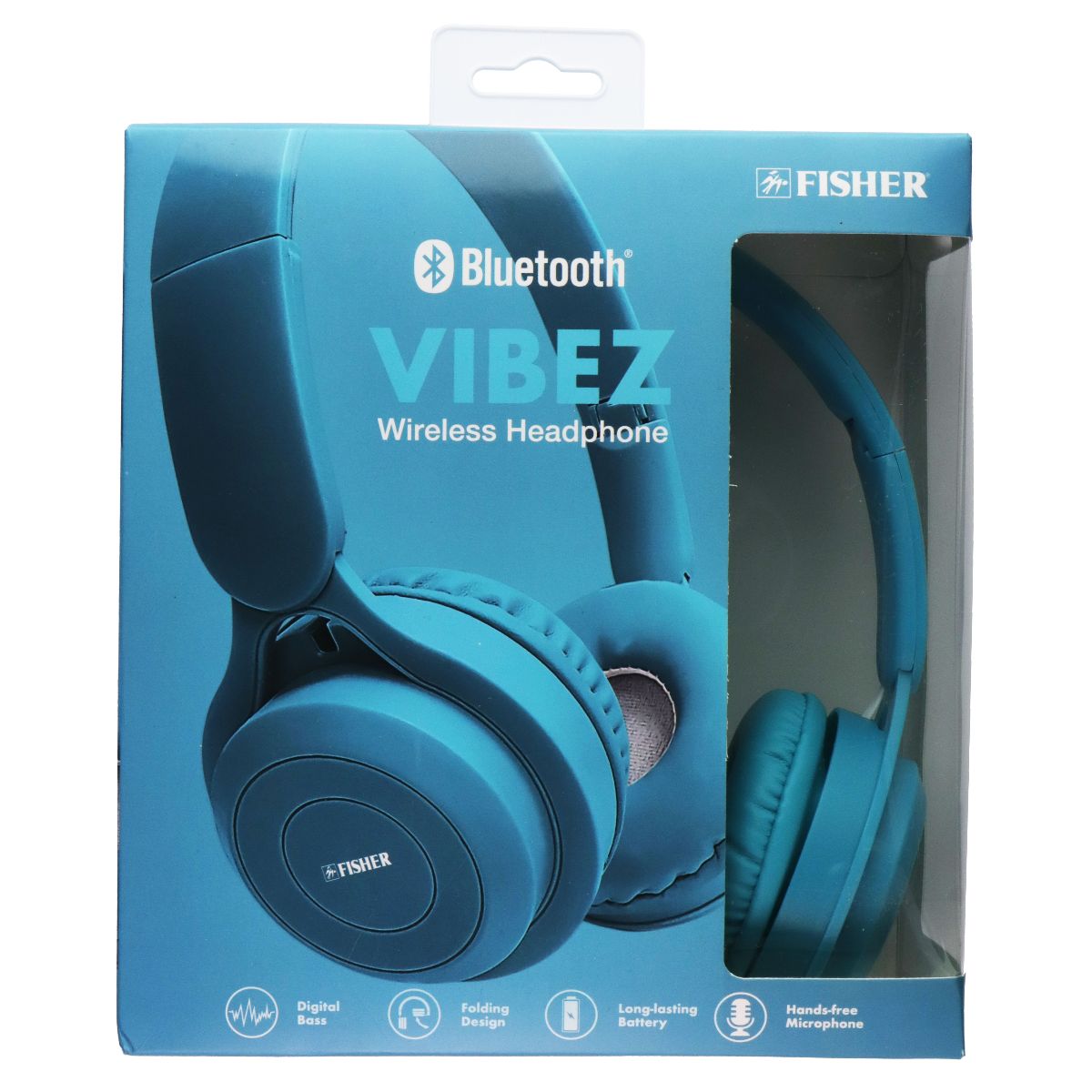 Fisher Vibez Wireless Folding Headphones with Built in Microphone - Blue Portable Audio - Headphones Fisher - Simple Cell Bulk Wholesale Pricing - USA Seller