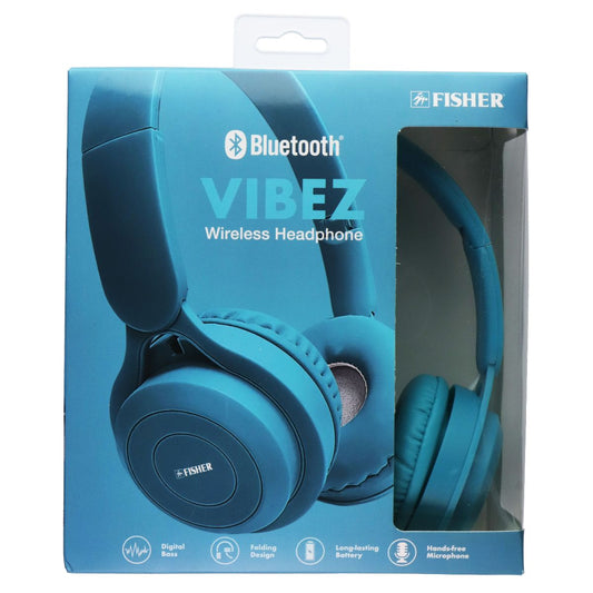 Fisher Vibez Wireless Folding Headphones with Built in Microphone - Blue Portable Audio - Headphones Fisher - Simple Cell Bulk Wholesale Pricing - USA Seller