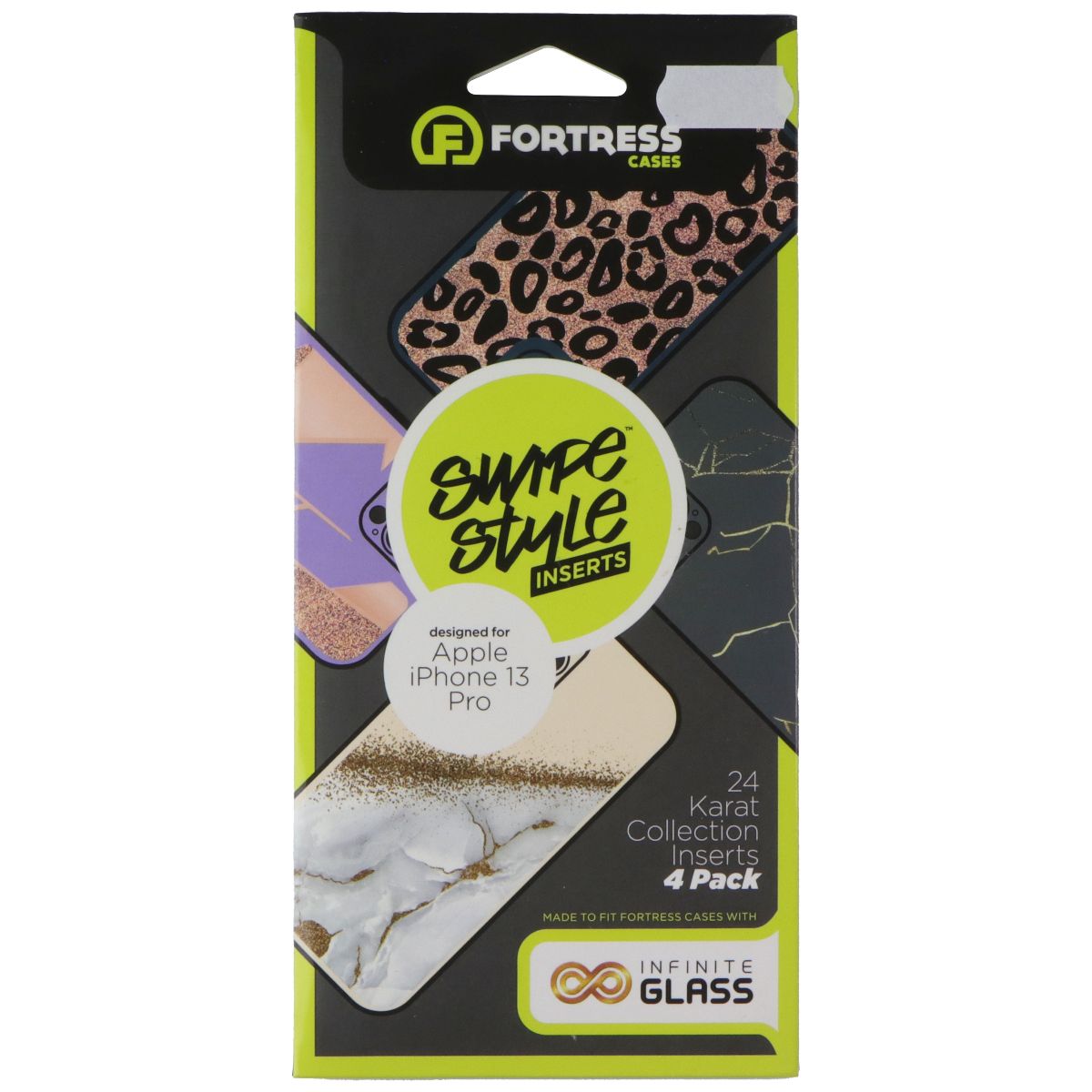 Fortress Swipe Style Inserts (4-Pk) for Apple iPhone 13 Pro 24 Karat Collection Cell Phone - Cases, Covers & Skins Fortress - Simple Cell Bulk Wholesale Pricing - USA Seller