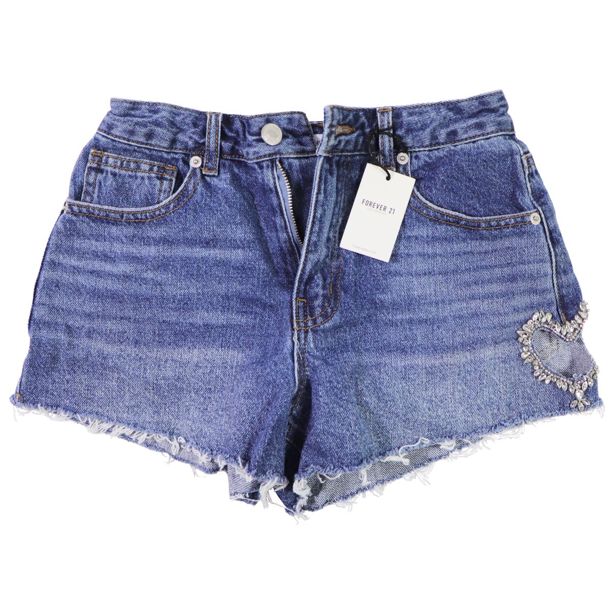 FOREVER 21 Heart Cutout Denim Shorts for Women - Size 24 - Medium Denim Other Sporting Goods Forever21 - Simple Cell Bulk Wholesale Pricing - USA Seller