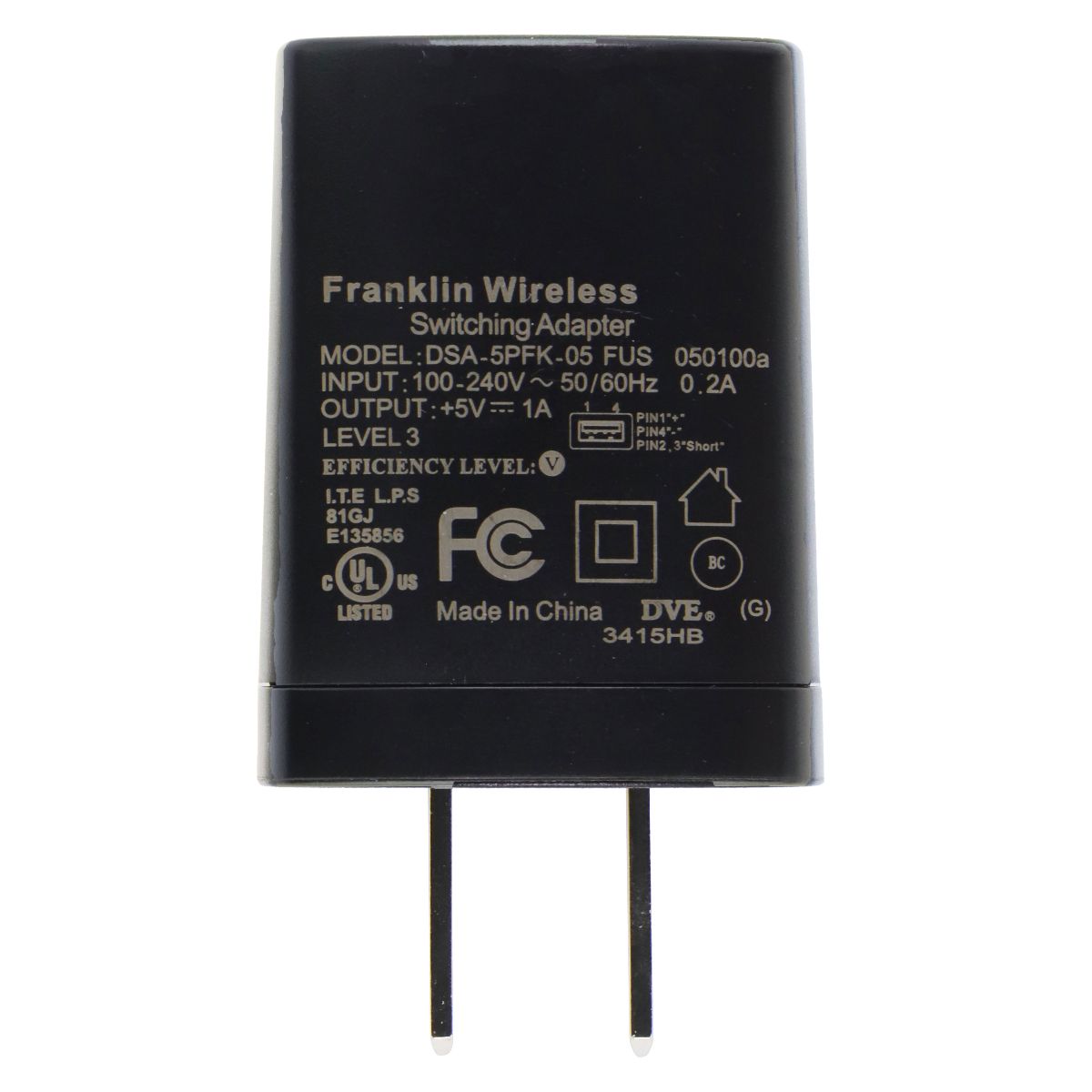 Franklin Wireless (DSA-5PFK-05) 5V 1A Wall Adapter for USB Devices - Black Cell Phone - Cables & Adapters Franklin Wireless - Simple Cell Bulk Wholesale Pricing - USA Seller