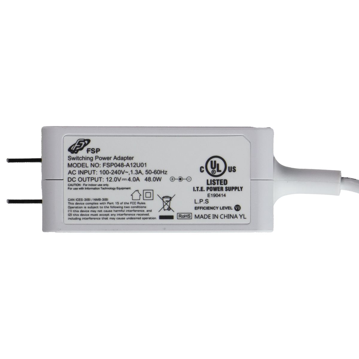 FSP (12V/4A) Switching Power Adapter - White (FSP048-A12U01) Multipurpose Batteries & Power - Multipurpose AC to DC Adapters FSP Group - Simple Cell Bulk Wholesale Pricing - USA Seller