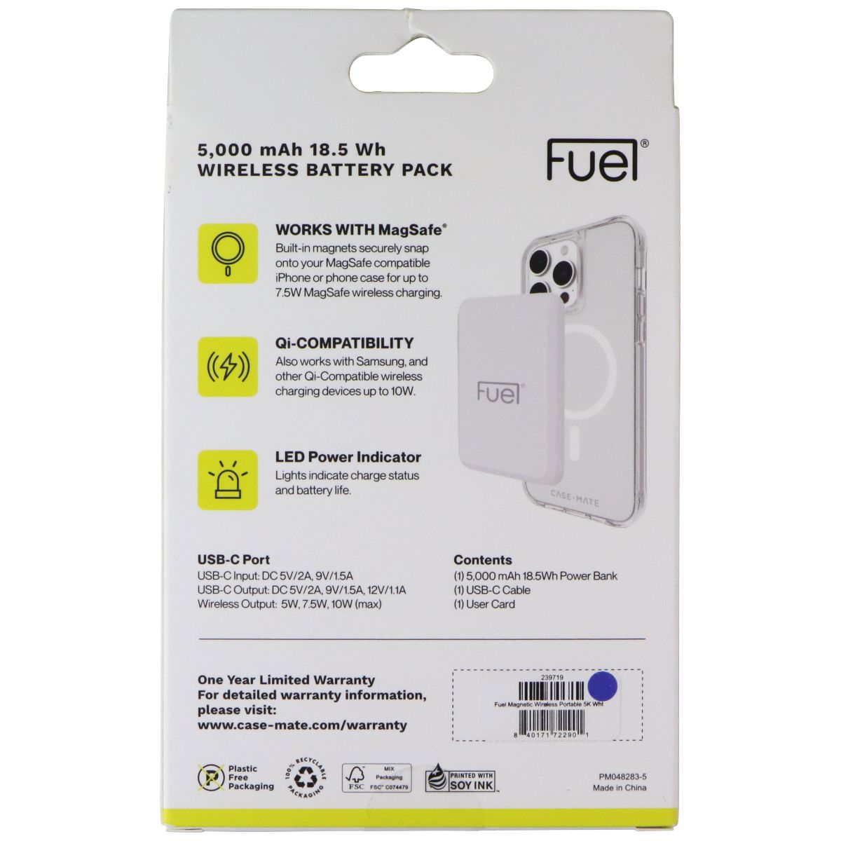 Case-Mate Fuel 5,000mAh Wireless Battery Pack for MagSafe - White (FL047352) Cell Phone - Batteries Case-Mate - Simple Cell Bulk Wholesale Pricing - USA Seller