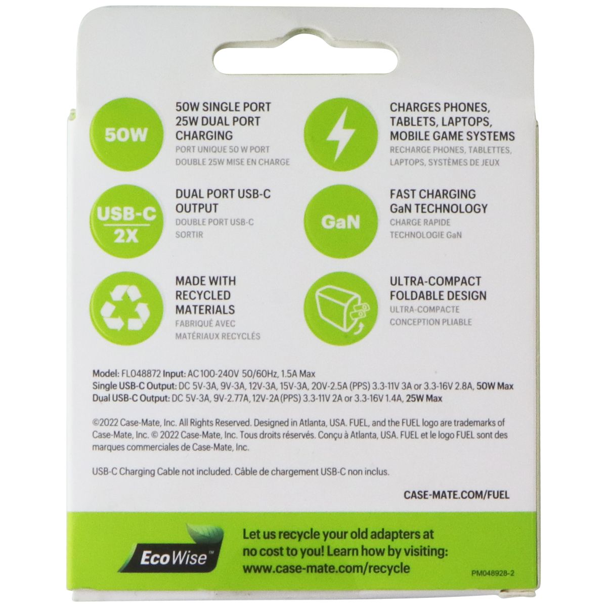 FUEL (50W) Fast Charge Power Adapter with Dual USB-C Ports - White Cell Phone - Cables & Adapters FUEL - Simple Cell Bulk Wholesale Pricing - USA Seller