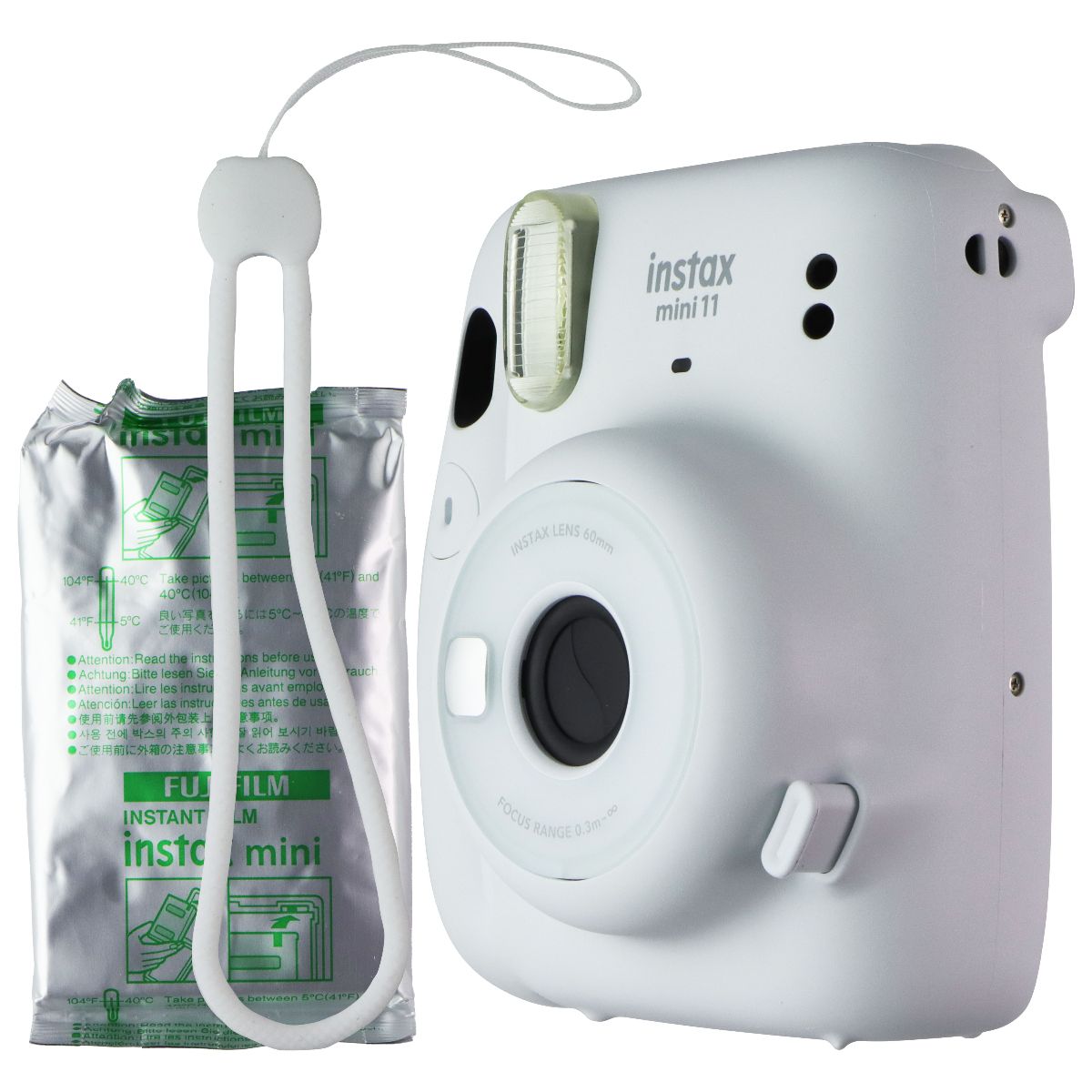FujiFilm Instax Mini 11 Instant Camera with Strap - Ice White Vintage Cameras - Instant Cameras Fujifilm - Simple Cell Bulk Wholesale Pricing - USA Seller