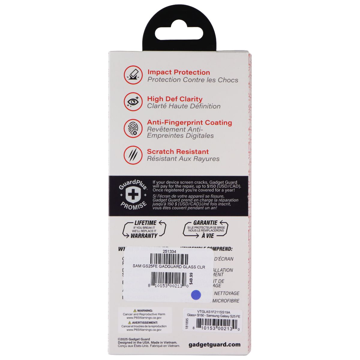 Gadget Guard High Def Clarity Glass Screen Protector for Samsung Galaxy S25 FE Cell Phone - Screen Protectors Gadget Guard - Simple Cell Bulk Wholesale Pricing - USA Seller