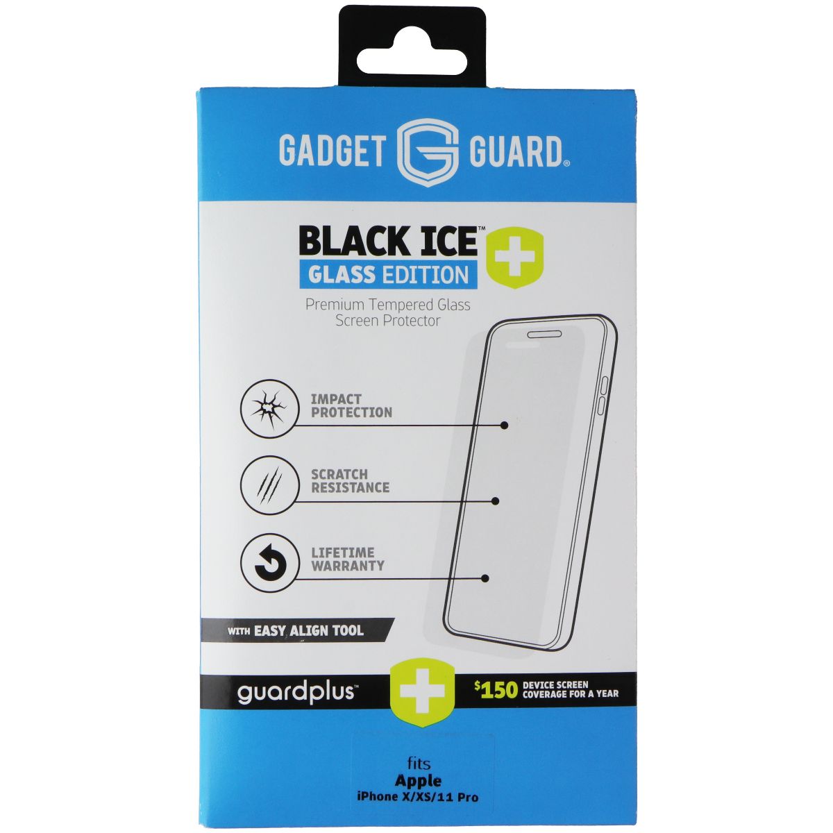 Gadget Guard (Black Ice+) Tempered Glass with Align Tool for iPhone 11 Pro/Xs/X Cell Phone - Screen Protectors Gadget Guard - Simple Cell Bulk Wholesale Pricing - USA Seller