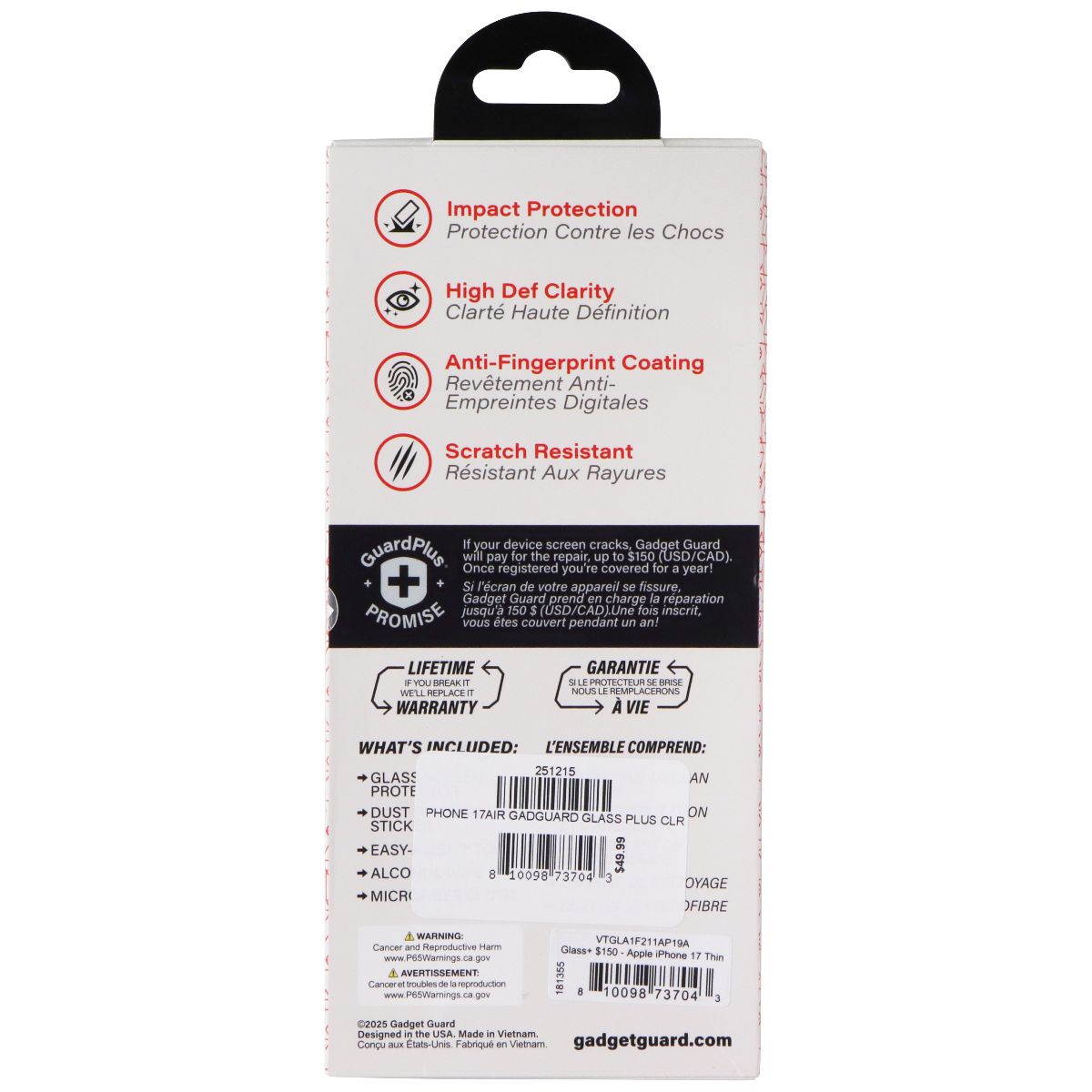 Gadget Guard Glass Series Screen Protector for Apple iPhone 17 Air Cell Phone - Screen Protectors Gadget Guard - Simple Cell Bulk Wholesale Pricing - USA Seller