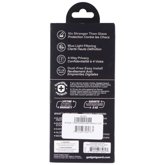 Gadget Guard Glass Pro Privacy Screen Protector for Apple iPhone 17 Pro Cell Phone - Screen Protectors Gadget Guard - Simple Cell Bulk Wholesale Pricing - USA Seller
