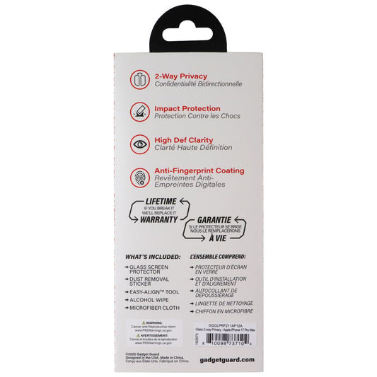 Gadget Guard Glass Privacy Screen Protector for Apple iPhone 17 Pro Max Cell Phone - Screen Protectors Gadget Guard - Simple Cell Bulk Wholesale Pricing - USA Seller