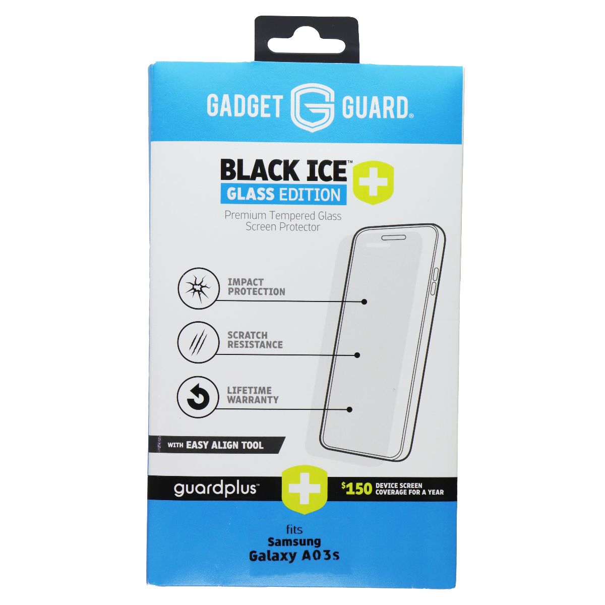 Gadget Guard Black Ice+ Glass Screen Protector for Samsung Galaxy A03s Cell Phone - Screen Protectors Gadget Guard - Simple Cell Bulk Wholesale Pricing - USA Seller