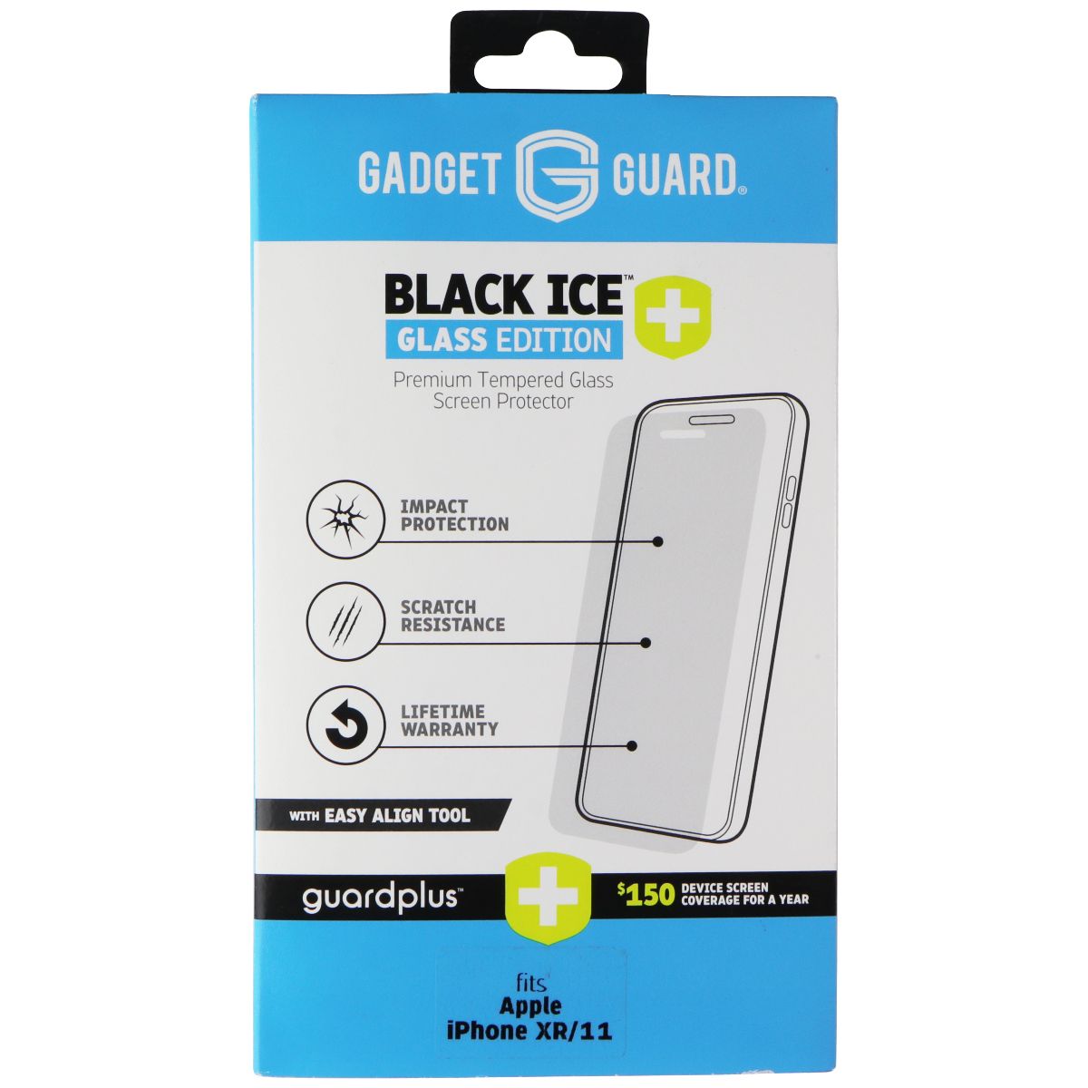 Gadget Guard (Black Ice+) Tempered Glass with Align Tool for iPhone XR & 11 Cell Phone - Screen Protectors Gadget Guard - Simple Cell Bulk Wholesale Pricing - USA Seller
