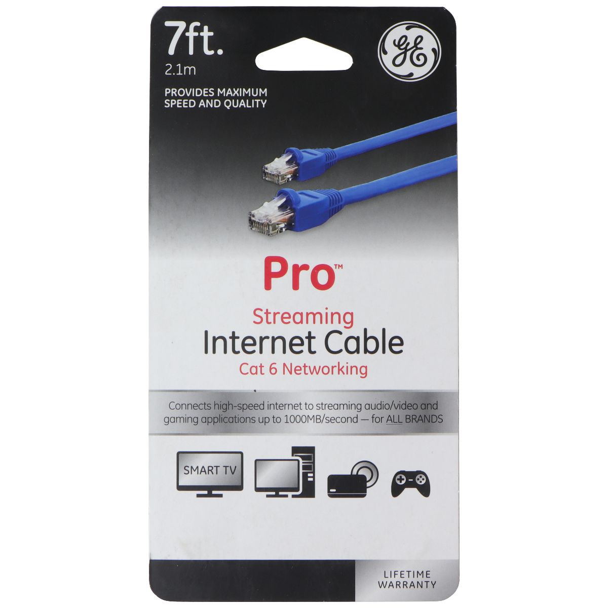 GE (7-Ft) Pro Streaming Internet Cat 6 Networking Cable 1000MB/s - Blue Computer/Network - Ethernet Cables (RJ-45, 8P8C) GE - Simple Cell Bulk Wholesale Pricing - USA Seller