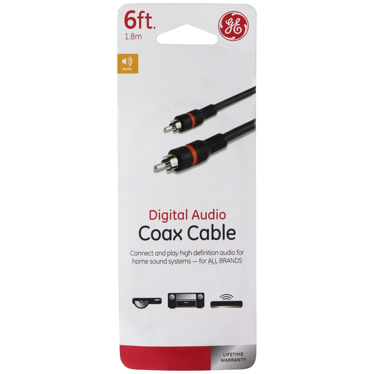 GE (6-Ft) Digital Audio Coax Cable - Black (34495) Computer/Network - Audio Cables & Adapters GE - Simple Cell Bulk Wholesale Pricing - USA Seller
