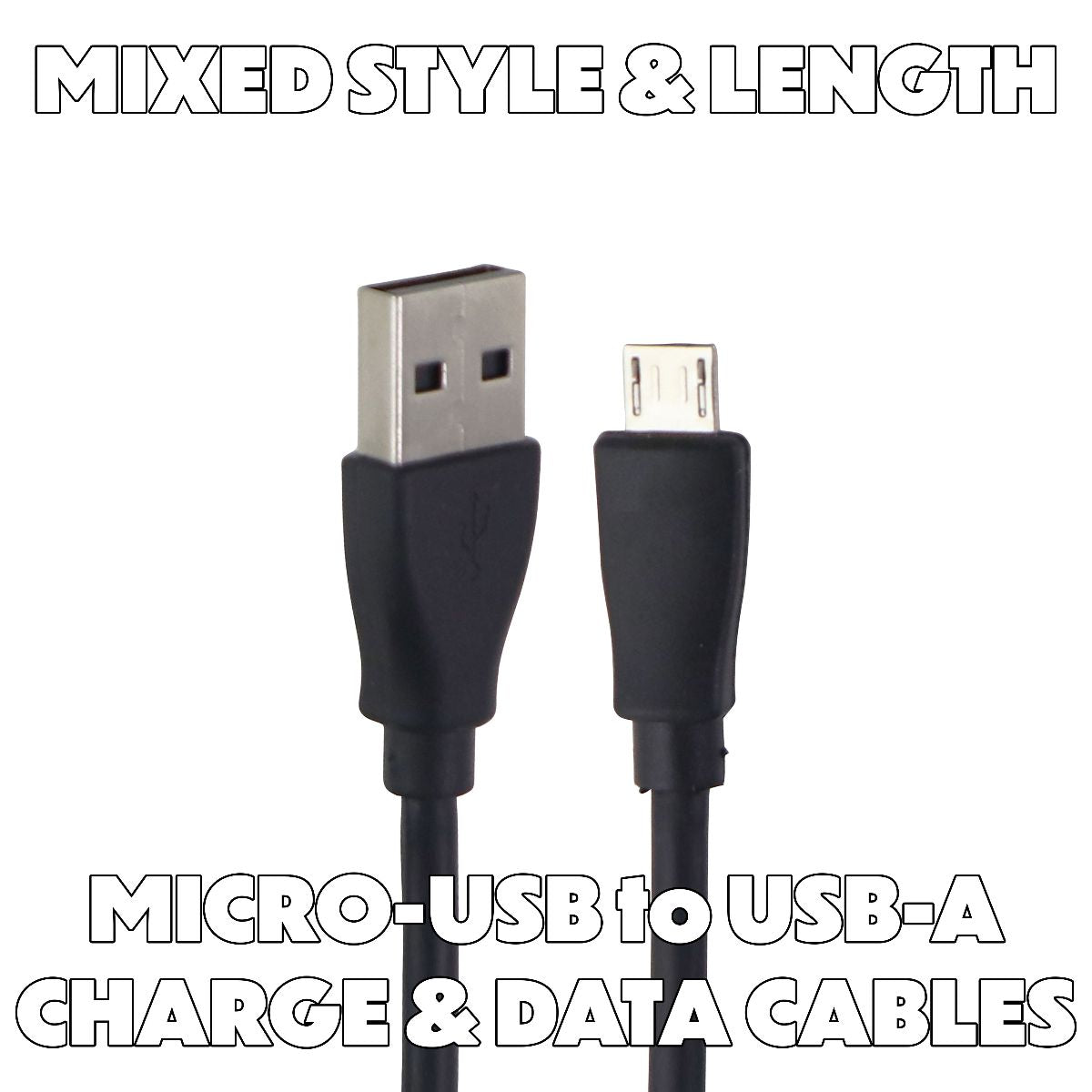 Mixed Micro-USB to USB Charge & Sync Cables - Black (Single) / Mixed Length Cell Phone - Cables & Adapters Unbranded - Simple Cell Bulk Wholesale Pricing - USA Seller