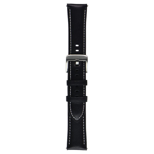 Generic Leather Watch Band with Clasp (22MM) - Black/Silver