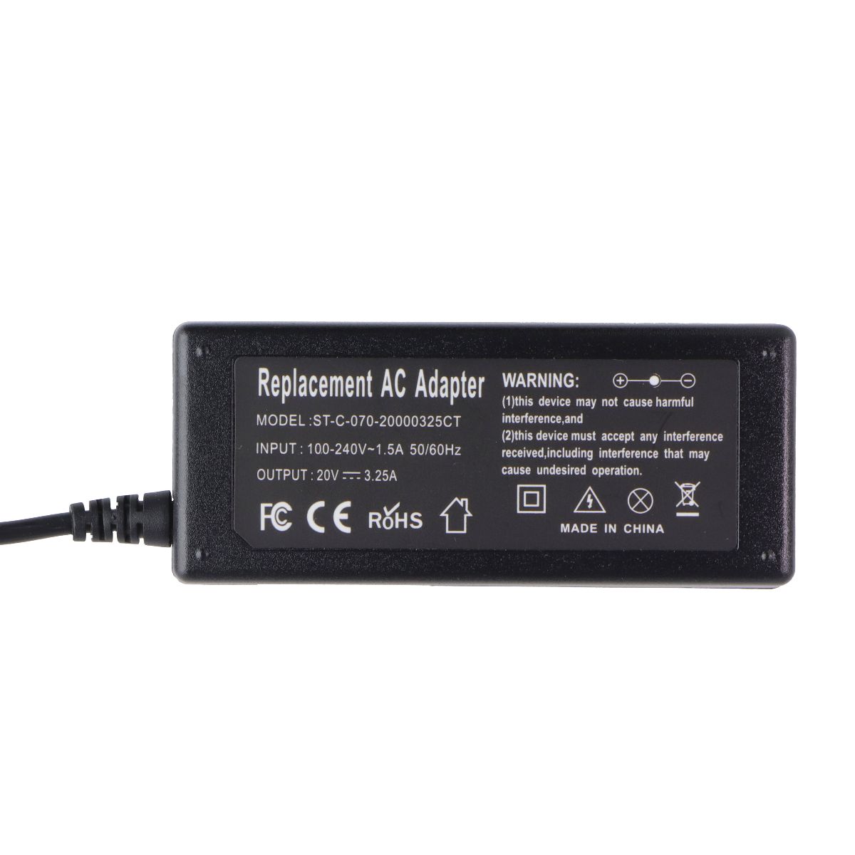 Generic (20V/3.25A) Replacement AC Adapter - Black (ST-C-070-20000325CT) Multipurpose Batteries & Power - Multipurpose AC to DC Adapters Generic - Simple Cell Bulk Wholesale Pricing - USA Seller