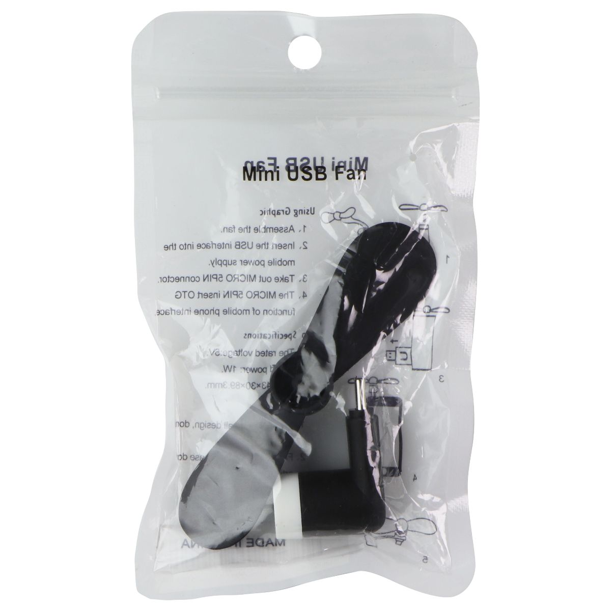 Generic Mini USB-C (5V/1W) Fan - Black Home Accessories - Portable Fans Generic - Simple Cell Bulk Wholesale Pricing - USA Seller