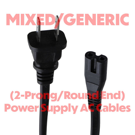 Generic 125V/7A (2-Prong/Round End) Power Supply AC Cables - Black / Mixed Style Multipurpose Batteries & Power - Multipurpose AC to DC Adapters Generic - Simple Cell Bulk Wholesale Pricing - USA Seller