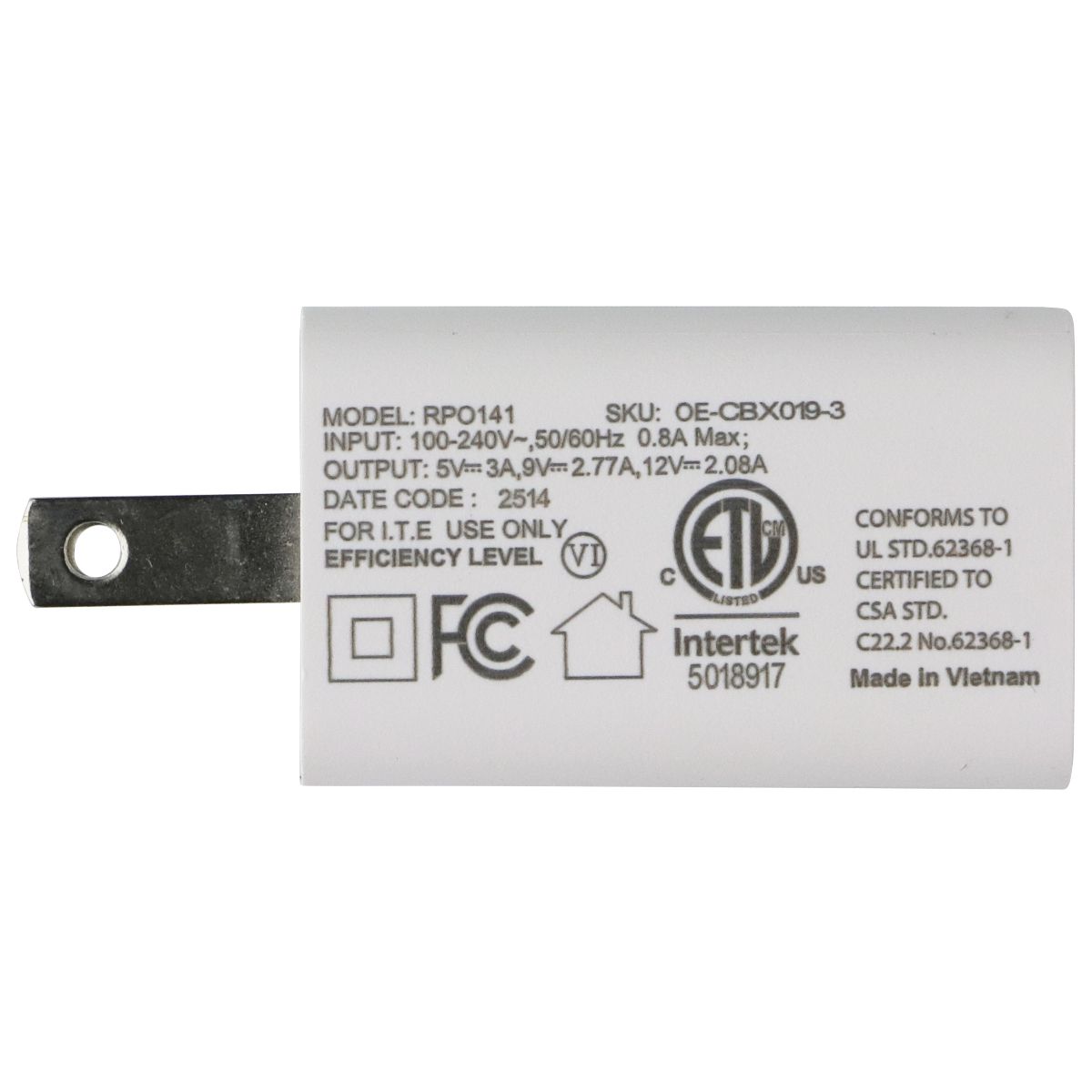 Generic (5V/3A) Single Port USB-C Wall Charger Adapter - White (RPO141) Cell Phone - Cables & Adapters Generic - Simple Cell Bulk Wholesale Pricing - USA Seller