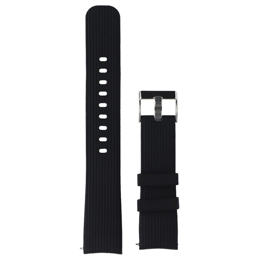 Generic Striped Silicone Watch Band 20MM - Black with Silver Clasp (Large Strap) Smart Watch Accessories - Watch Bands Generic - Simple Cell Bulk Wholesale Pricing - USA Seller