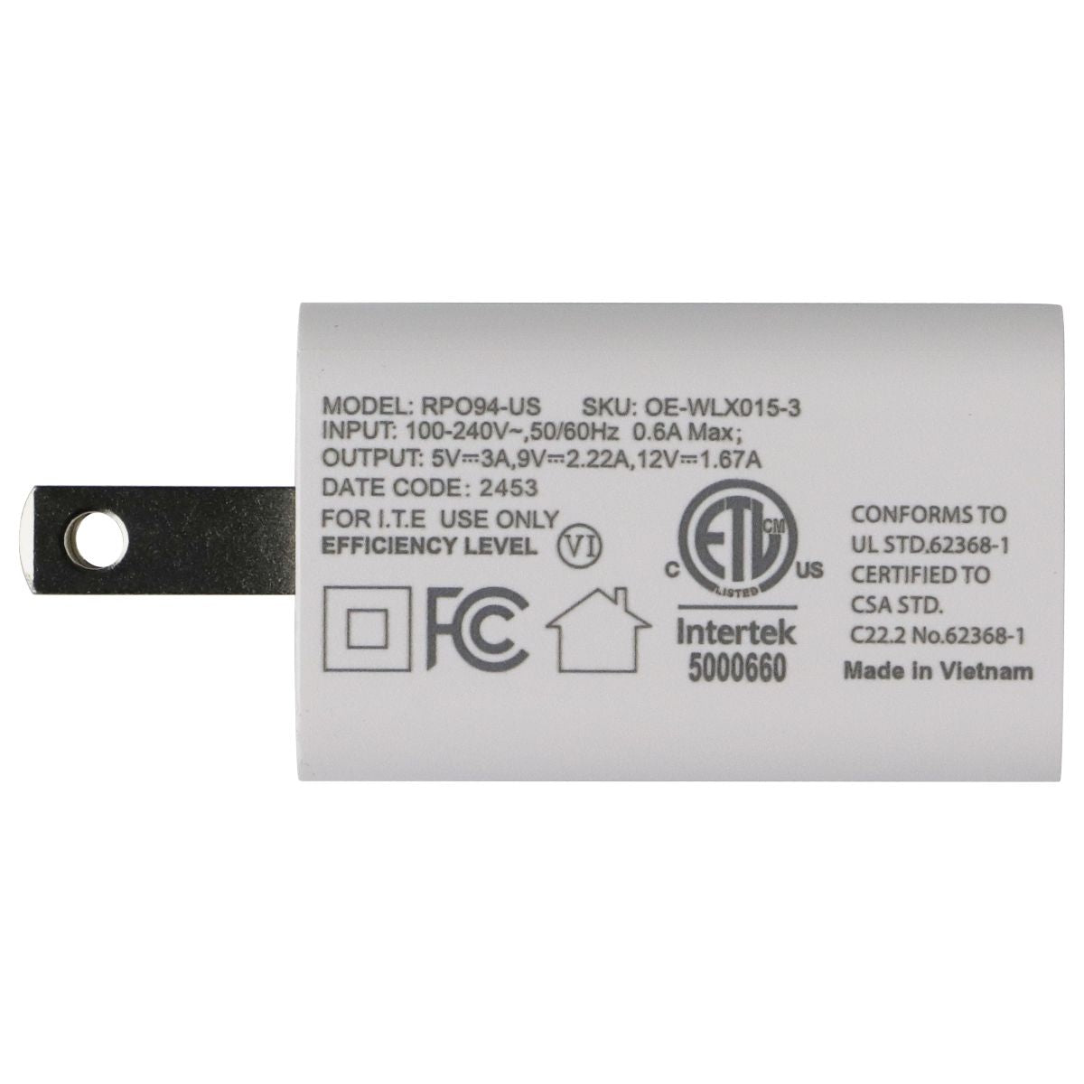 Generic (5V/3A) Single Port USB-C Wall Charger Adapter - White (RPO94)