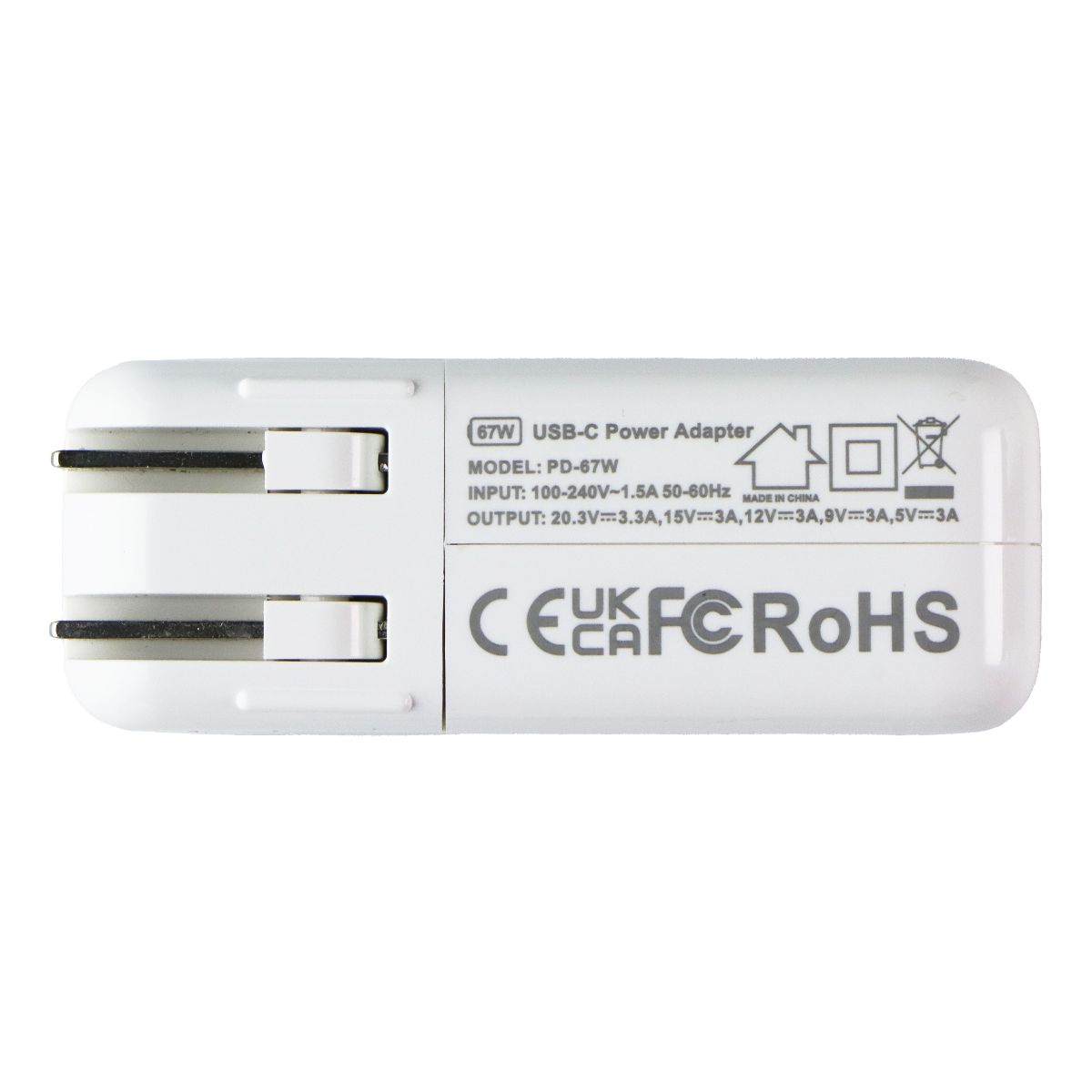 Generic 67W USB-C Power Adapter Wall Charger with Folding Plug - White (PD-67W) Computer Accessories - Laptop Power Adapters/Chargers Generic - Simple Cell Bulk Wholesale Pricing - USA Seller